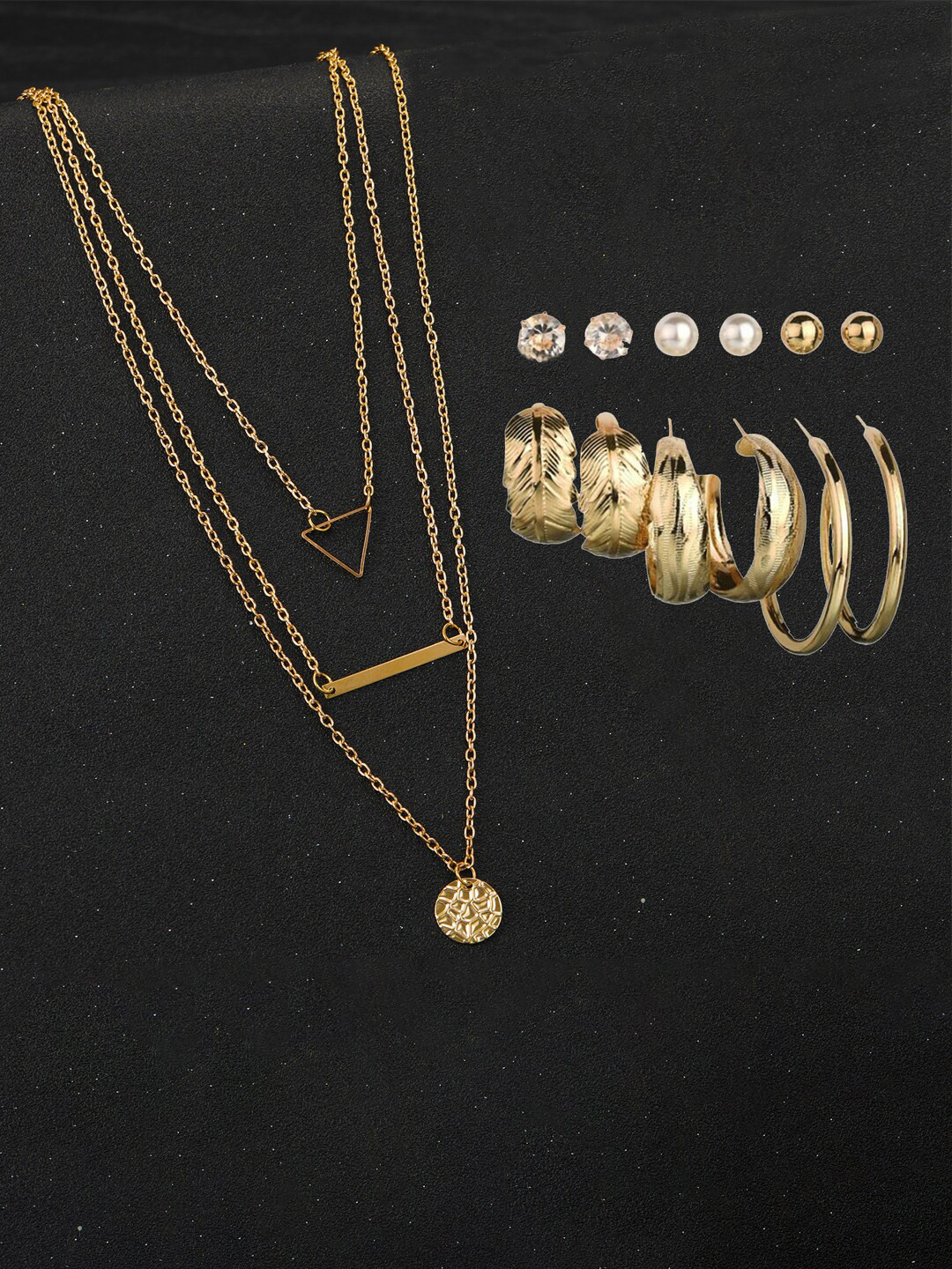 

Jewels Galaxy Gold-Plated Jewellery Set of 6 Contemporary Studs and Hoop Earrings Combo