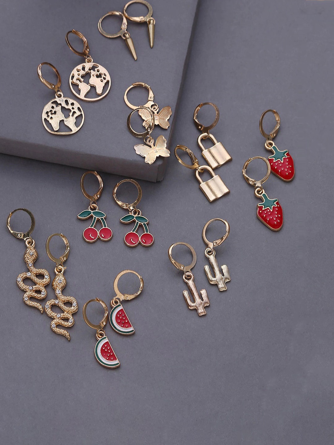 

Jewels Galaxy Gold Plated Layered Necklace and Gold Plated Set of 9 Contemporary Drop Earrings, Multi