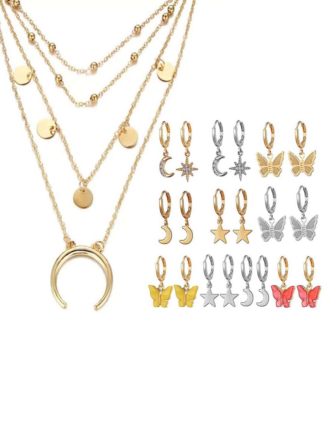

Jewels Galaxy Gold-Plated Jewellery Set of 10 Butterfly inspired Drop Earrings