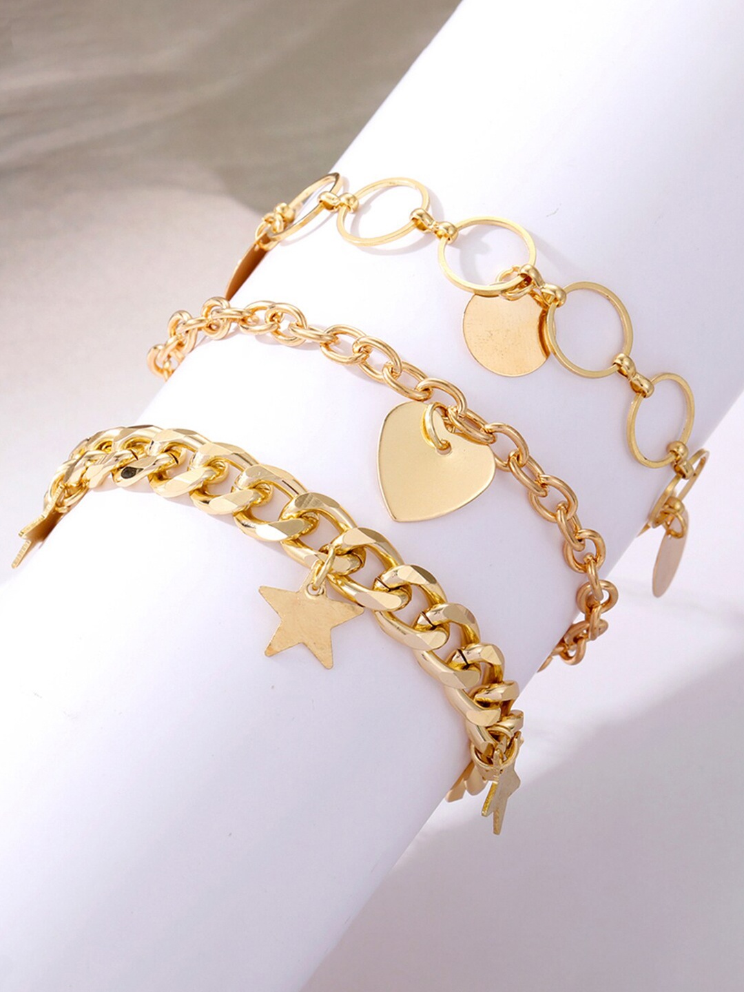 

Jewels Galaxy Women Set of 3 Gold-Plated Link Bracelet