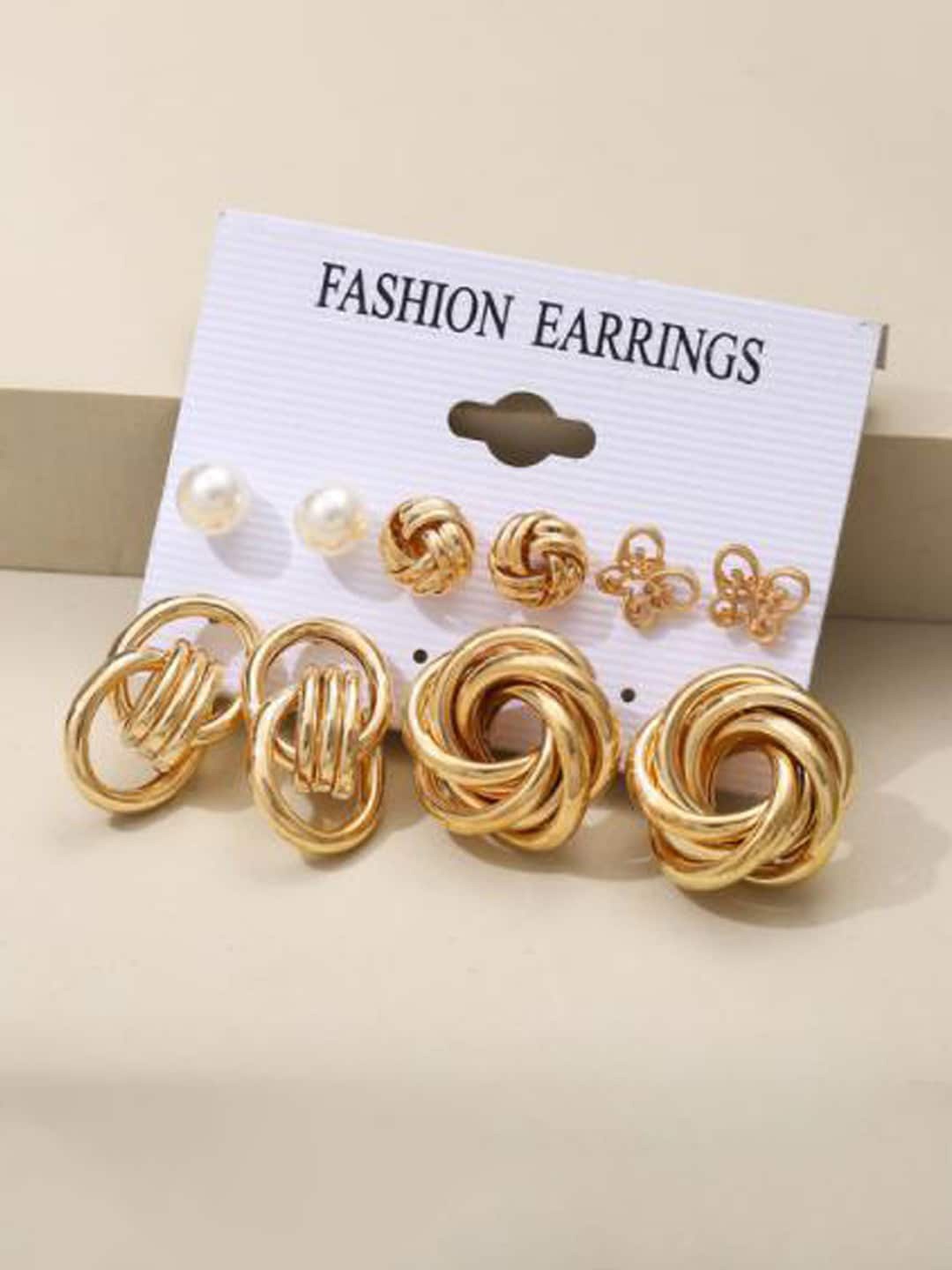 

Jewels Galaxy Gold-Plated Layered Necklace With Set Of 5 Pearl Studded Earrings