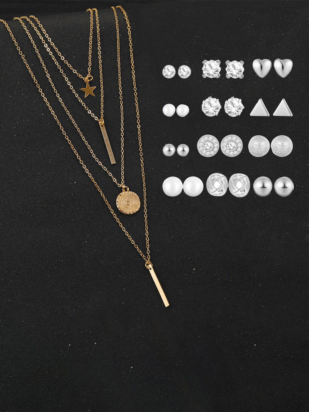

Jewels Galaxy Gold-Plated & Silver-Plated Layered Jewellery Set Of 12 Studs
