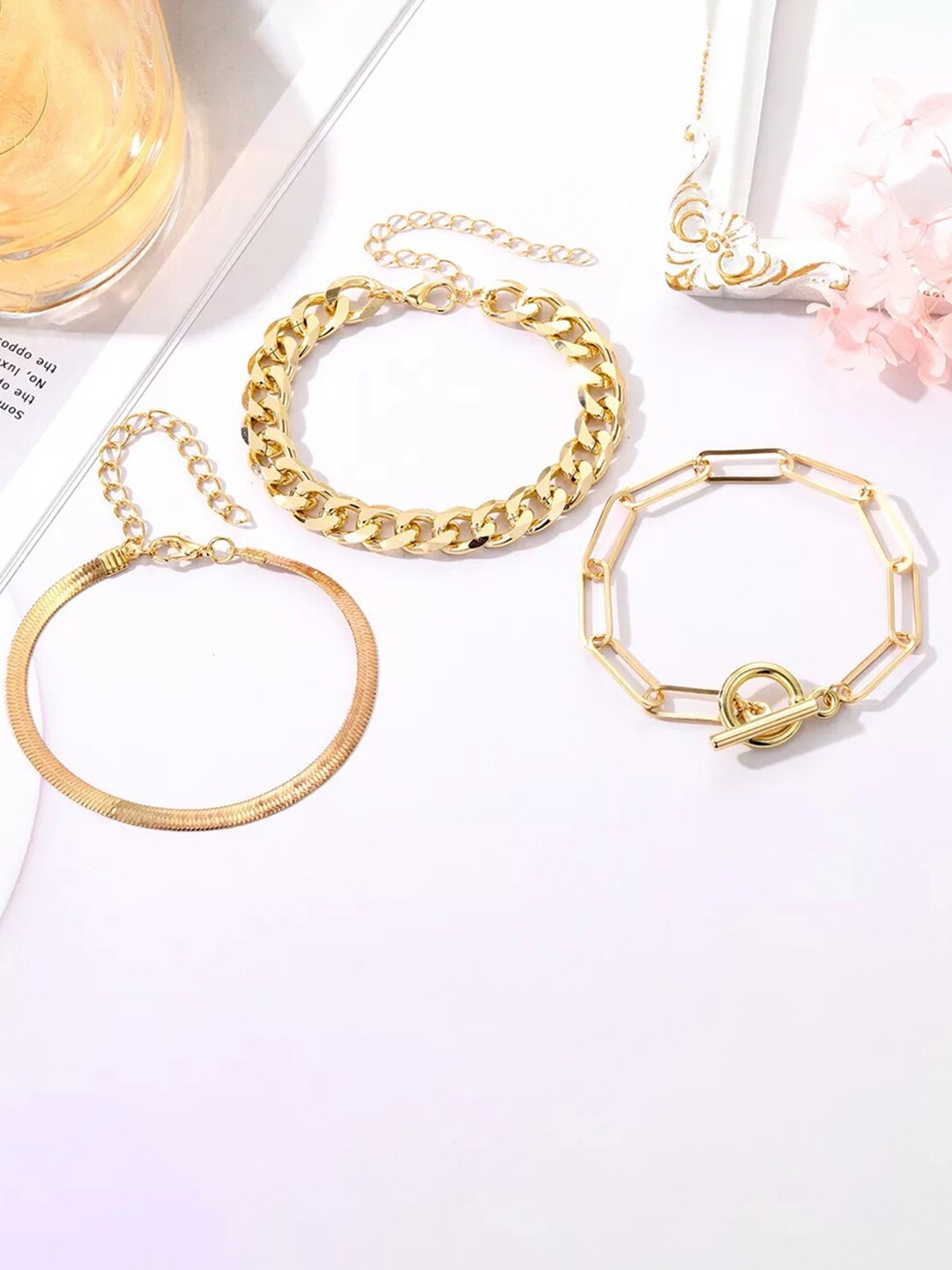 

Jewels Galaxy Women Set of 3 Gold-Plated Link Bracelet