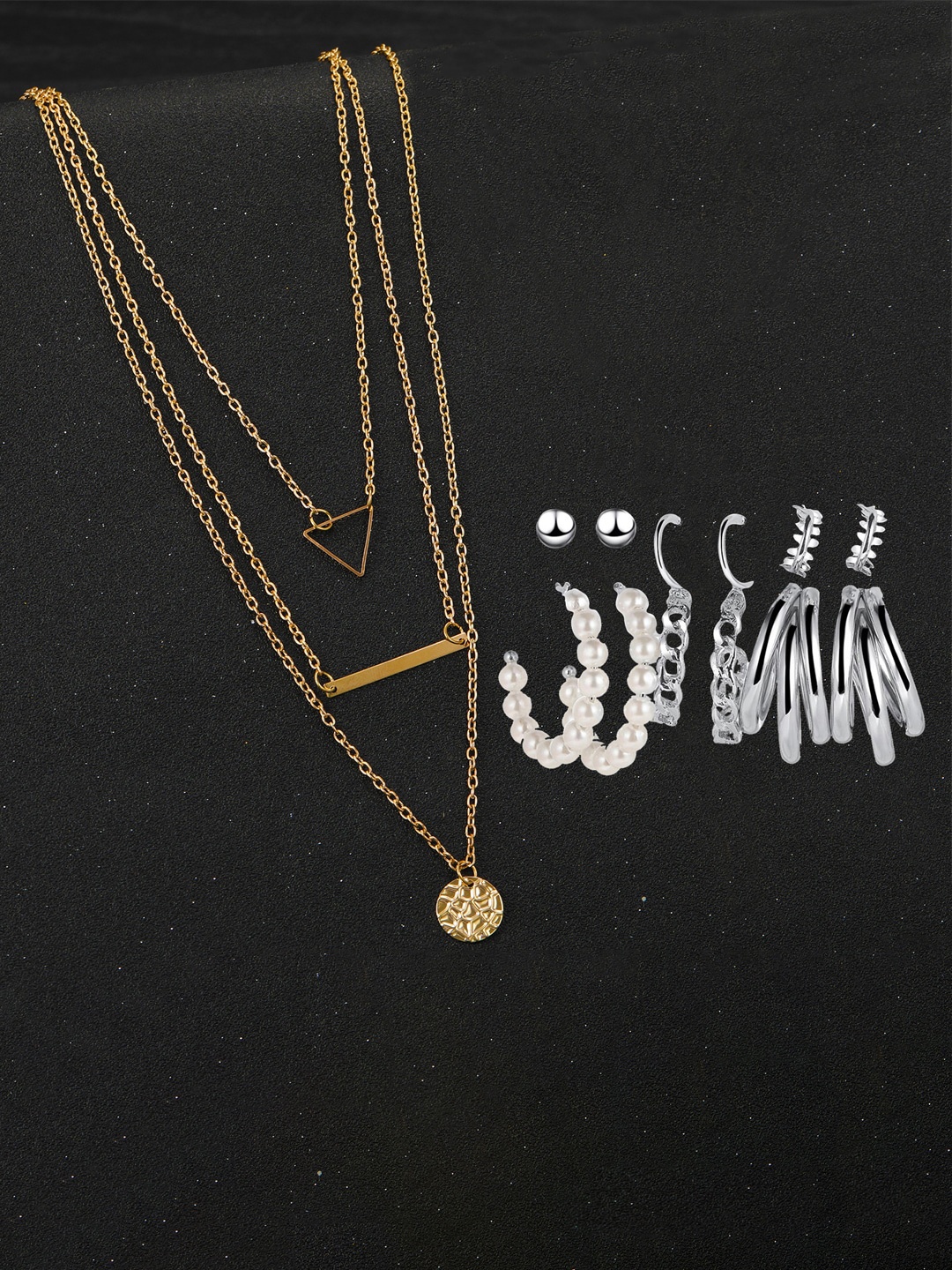 

Jewels Galaxy Gold-Plated & Silver-Plated Layered Jewellery Set Of 6 Studs