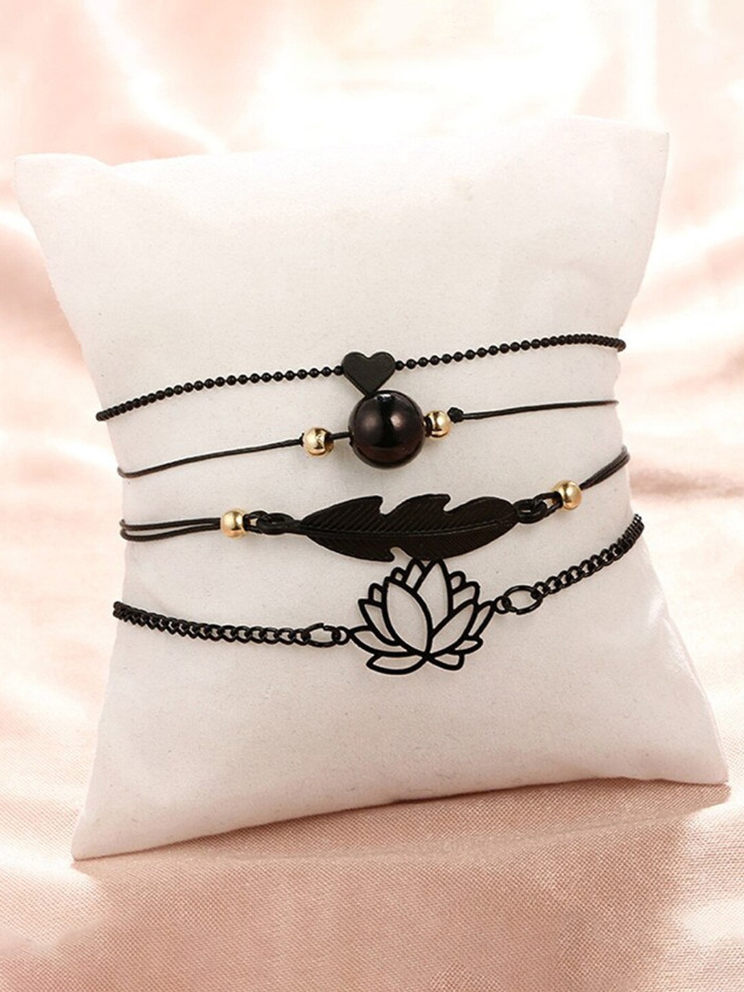 

Jewels Galaxy Women Set Of 4 Black Silver-Plated Link Bracelet