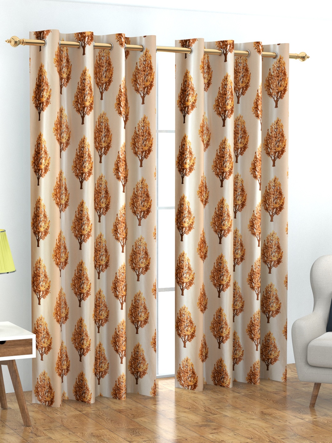 

Home Crayons Fleur Cream-Coloured & Brown Set of 2 Floral Window Curtain