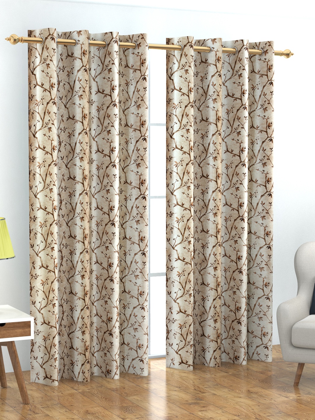 

Home Crayons Fleur Beige & Coffee Brown Set of 2 Floral Long Door Curtain
