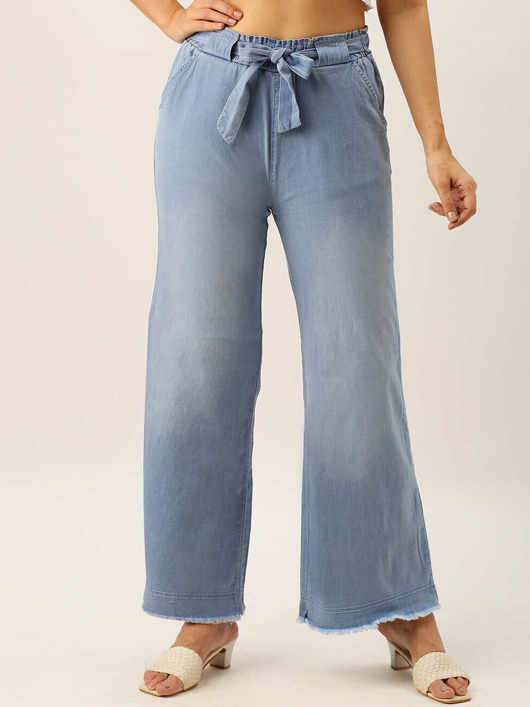 

ZOLA Women Comfort Flared High-Rise Heavy Fade Jeans, Turquoise blue
