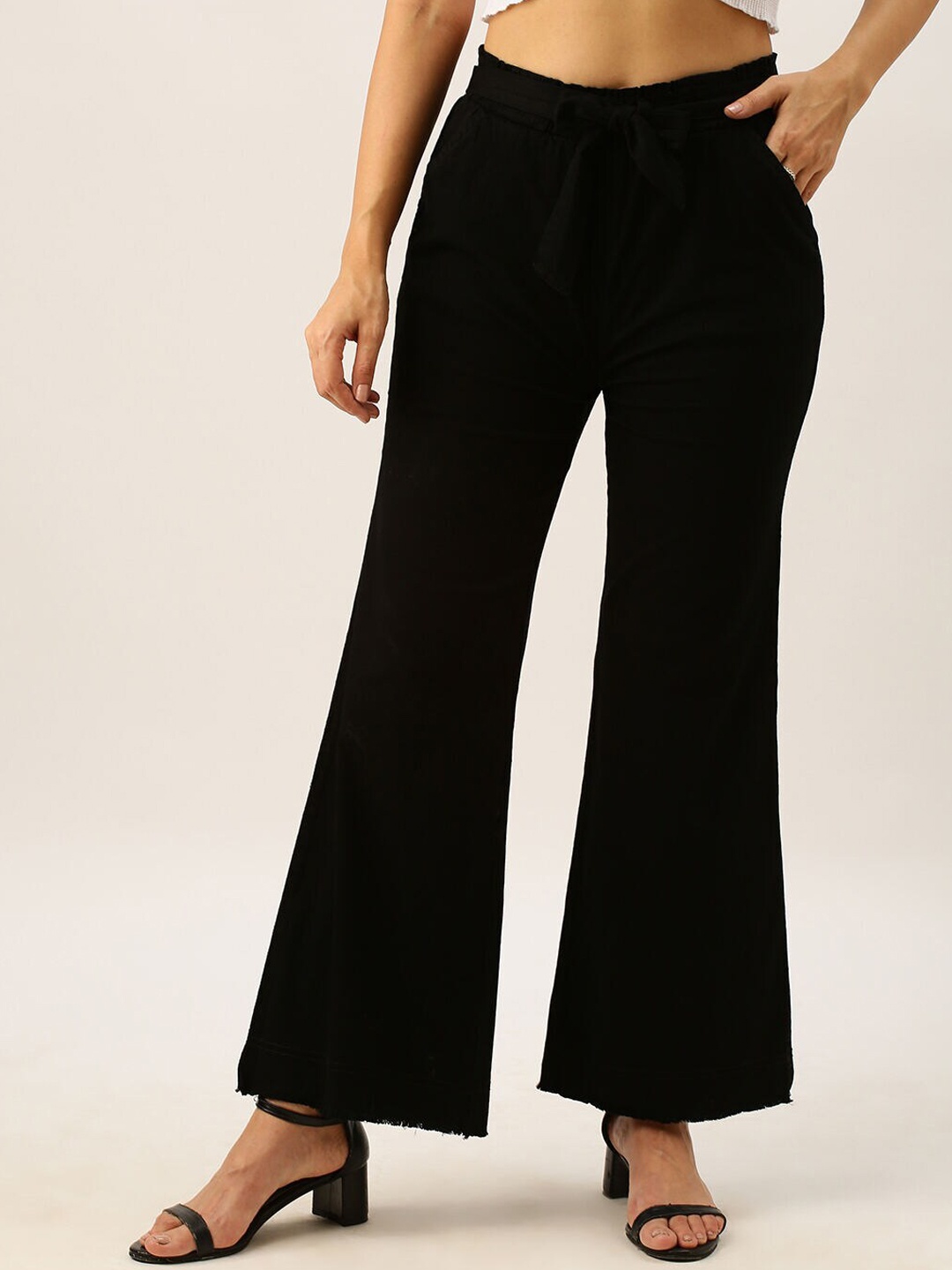 

ZOLA Women Cotton Comfort Flared High-Rise Jeans, Black