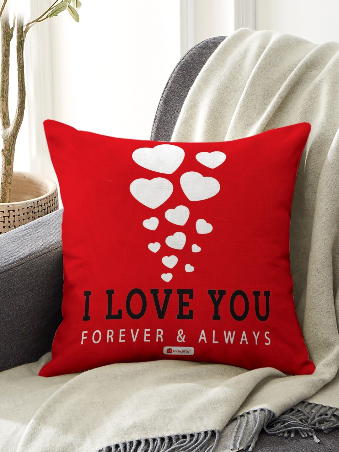

Indigifts Red & White Typography Printed Square Cushion Cover