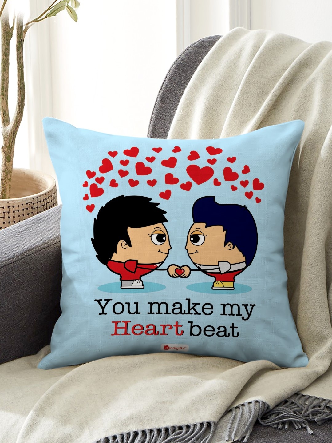 

Indigifts Blue & Red Typography Printed Square Cushion Cover