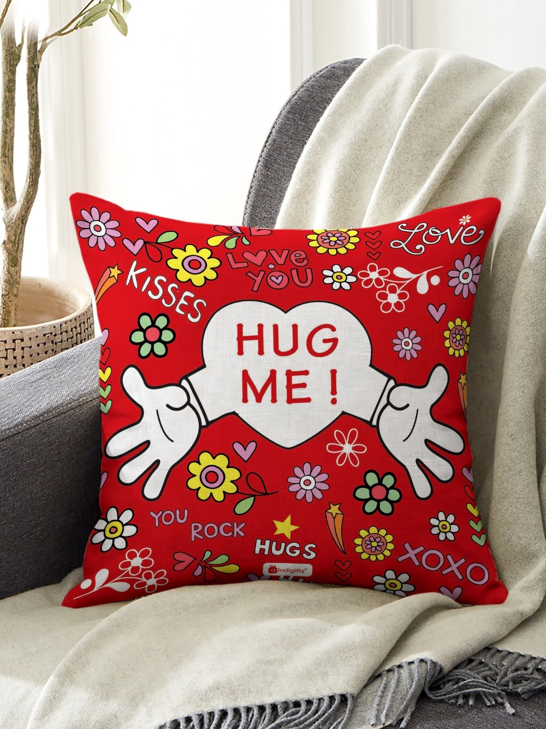 

Indigifts Red & White Digital Printed Square Cushion Cover