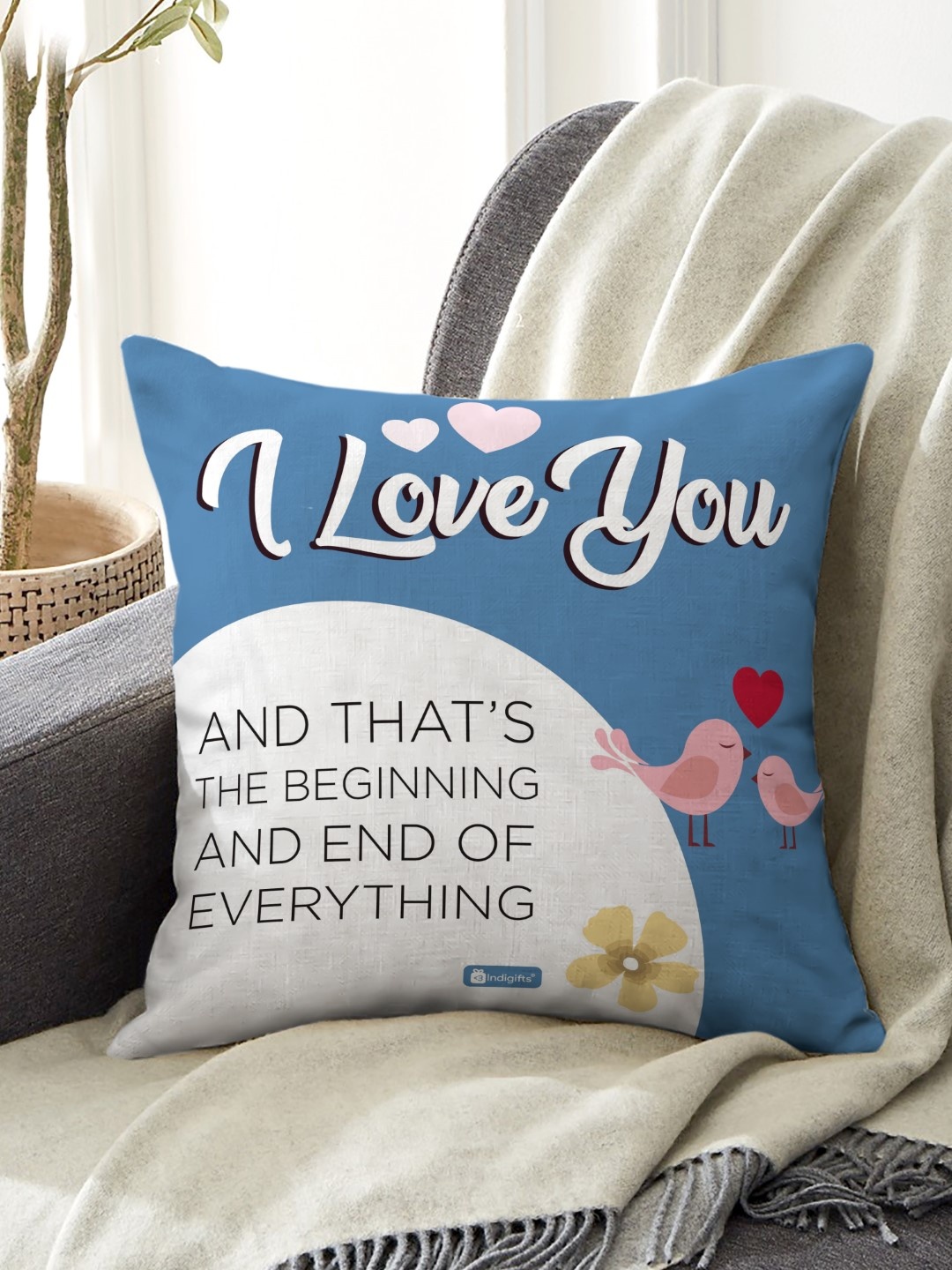 

Indigifts Blue & White Typography Printed Square Cushion Cover