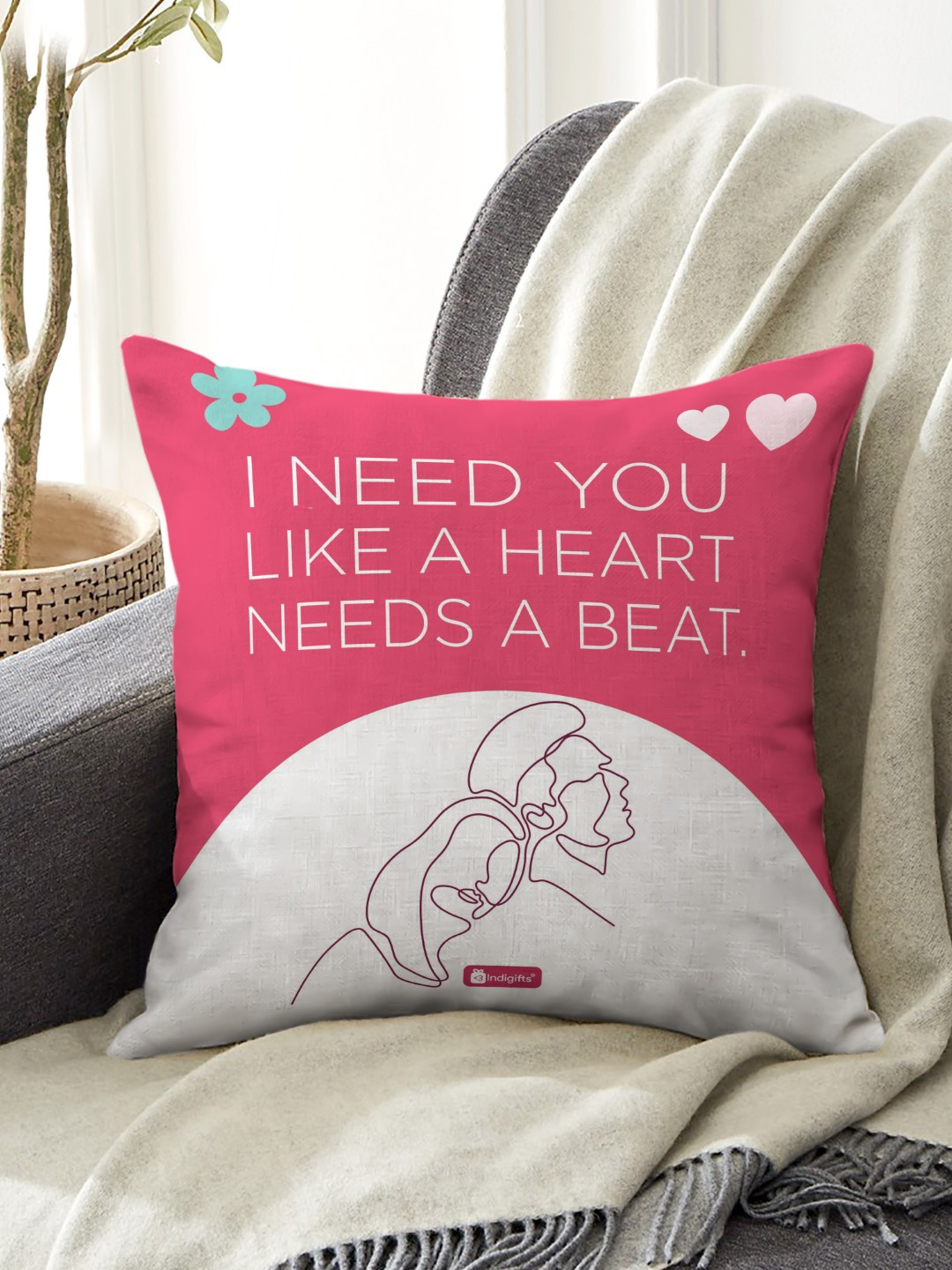 

Indigifts Pink & White Typography Printed Square Cushion Cover