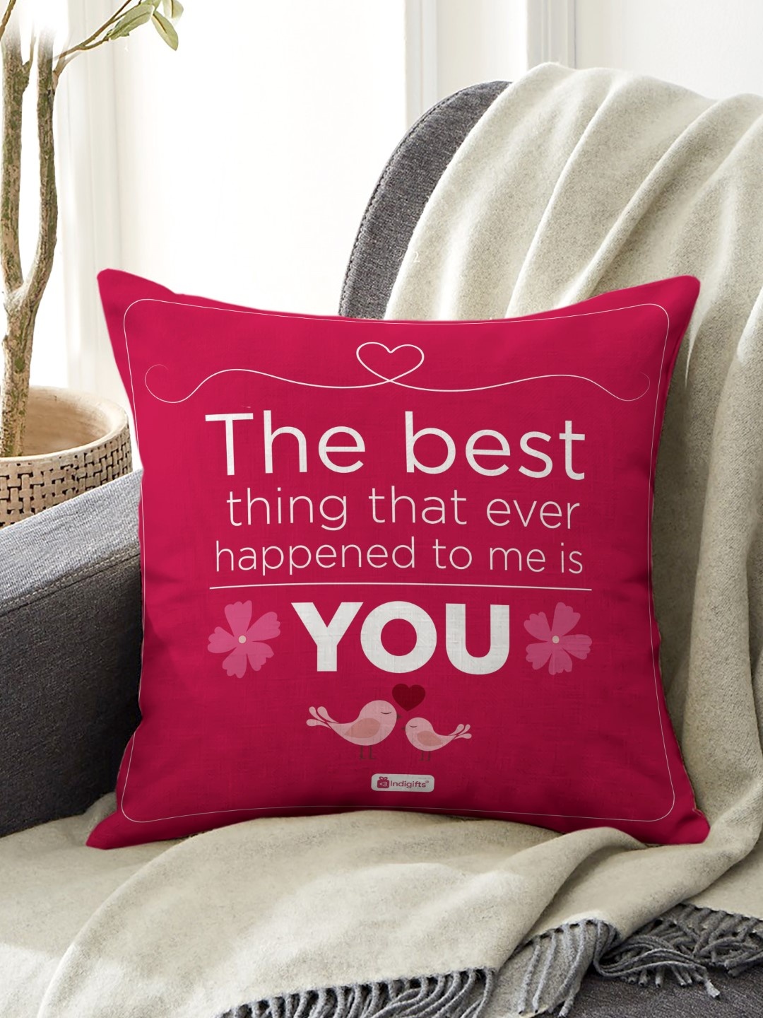 

Indigifts Pink & White Typography Printed Square Cushion Cover