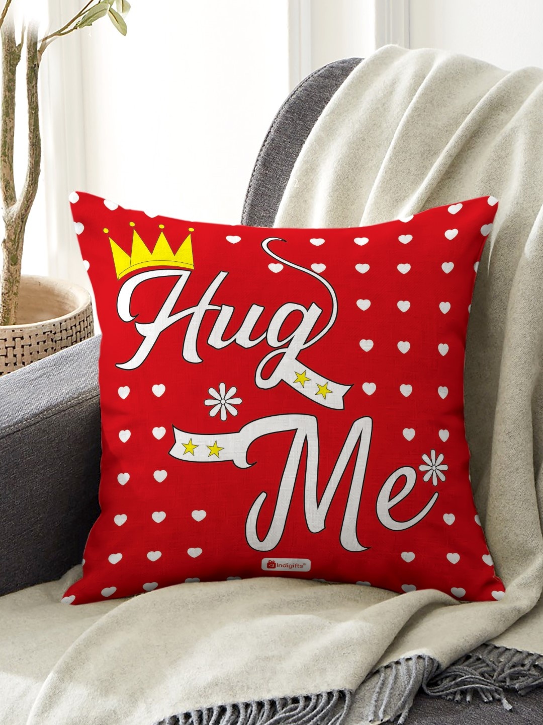 

Indigifts Red & White Typography Printed Square Cushion Cover