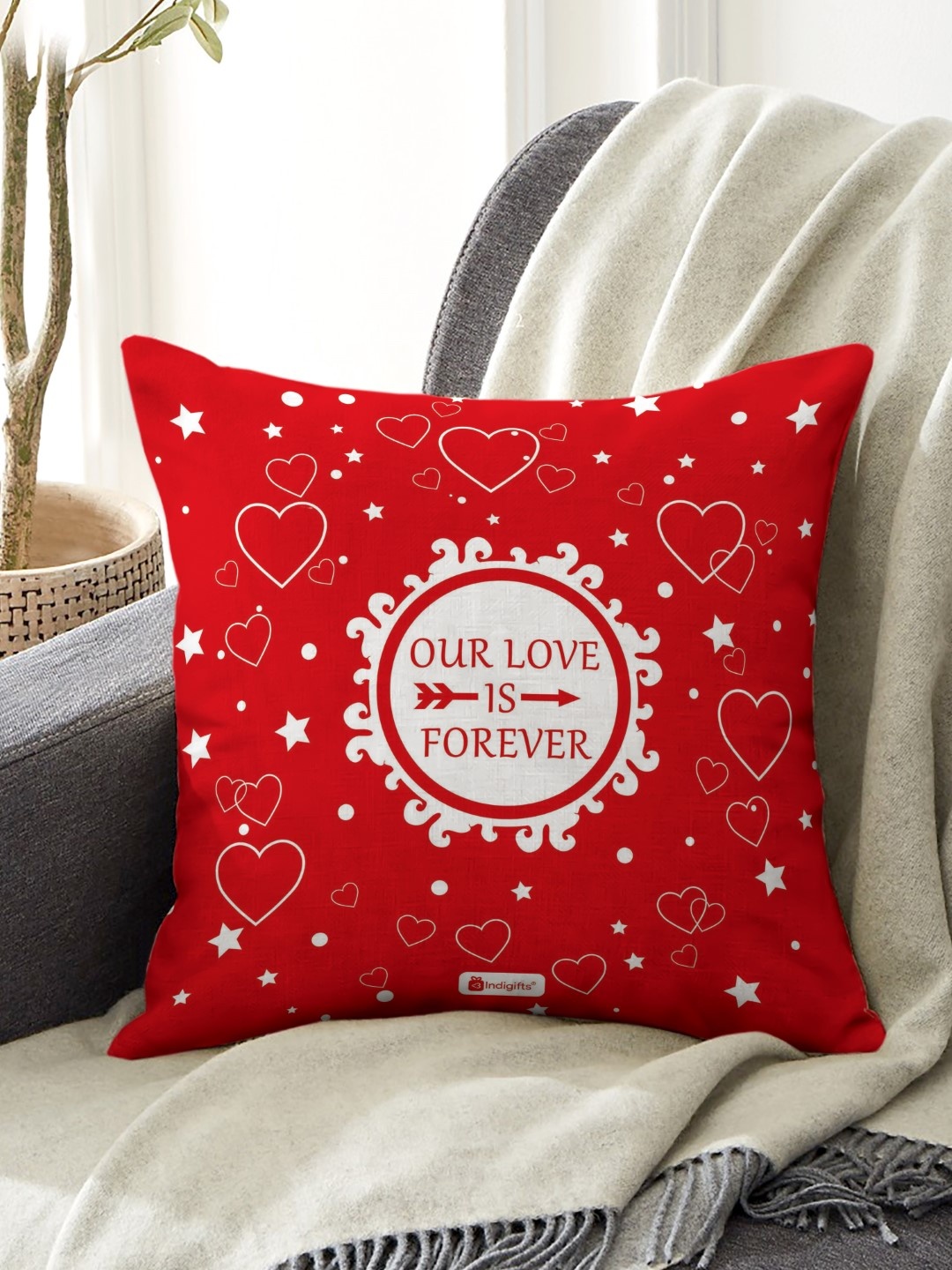 

Indigifts Valentine Day Red & White Typography Printed Square Cushion Cover