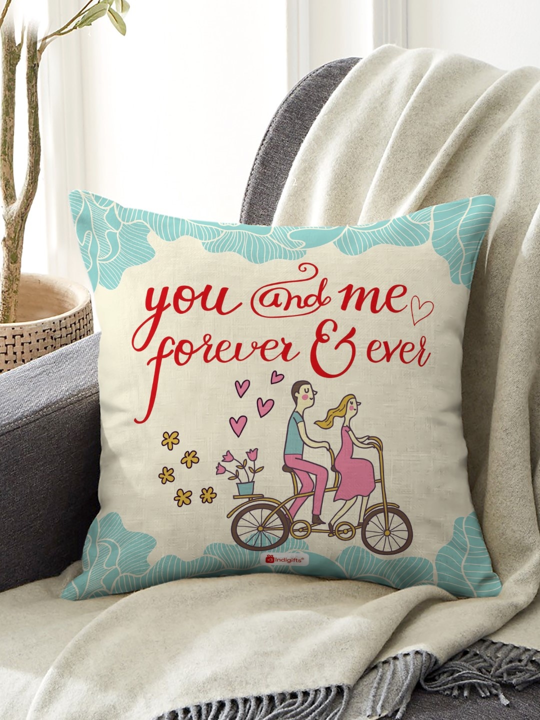 

Indigifts White & Blue Typography Printed Square Cushion Cover