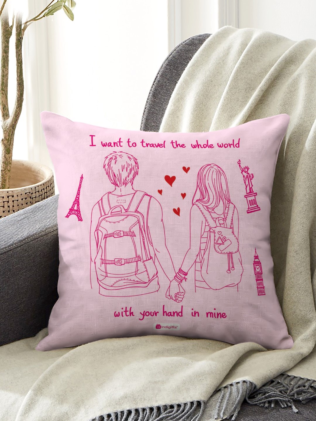 

Indigifts Pink Digital Printed Square Cushion Cover