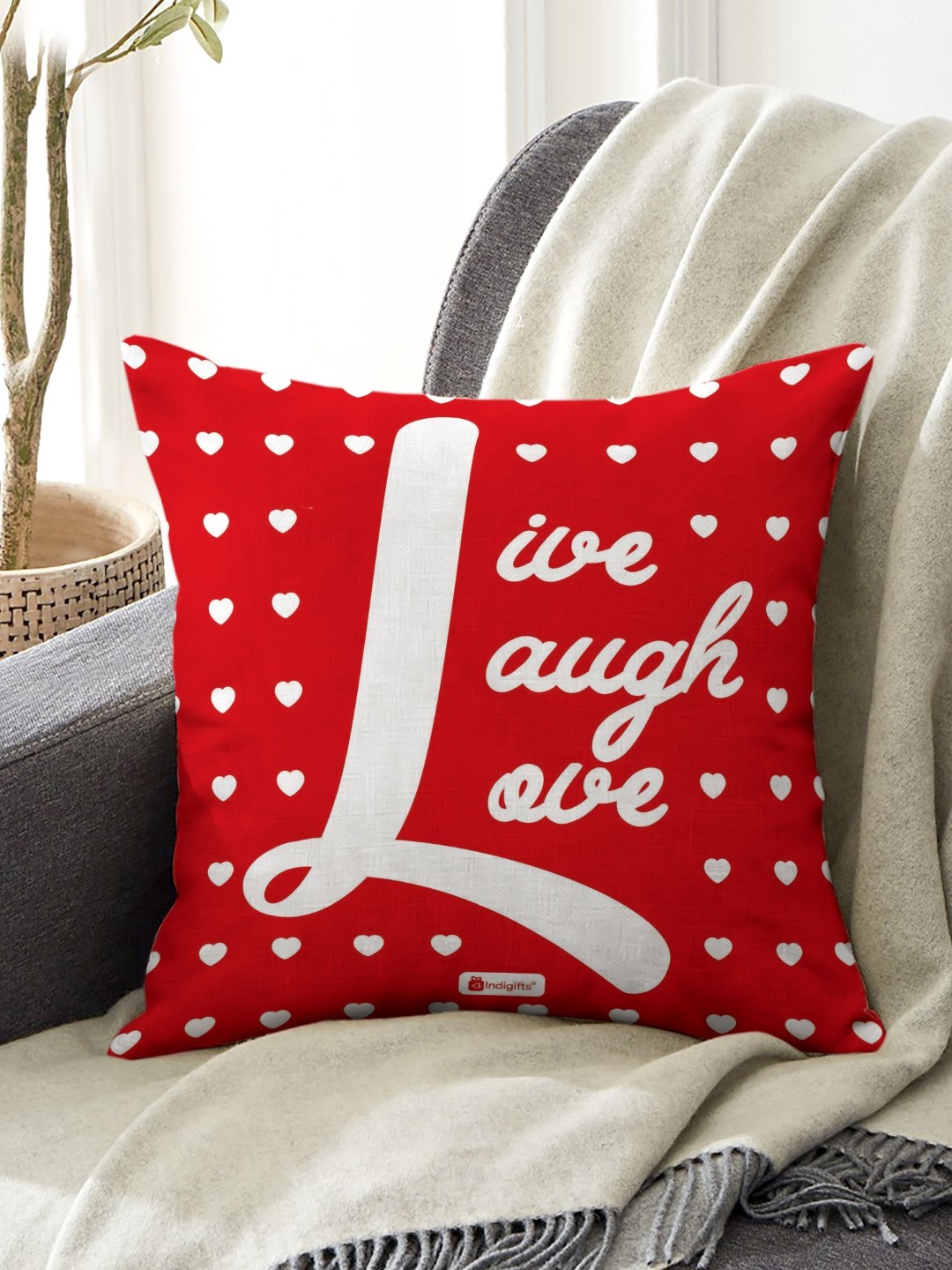 

Indigifts Valentine Day Gift Red & White Typography Printed Square Cushion Cover