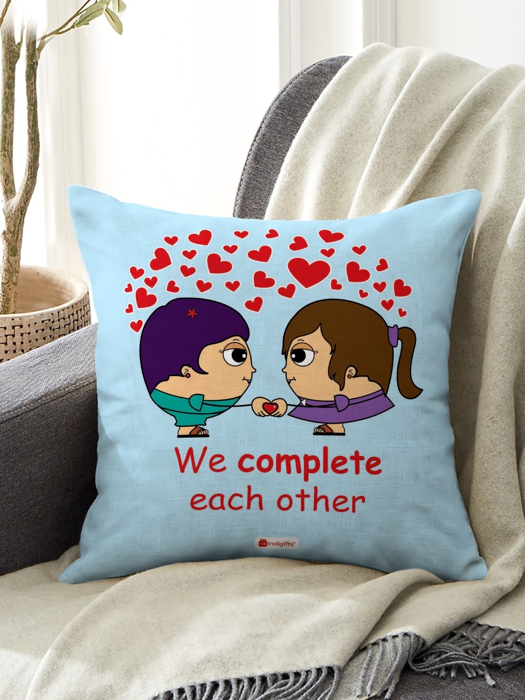 

Indigifts Blue & Red Typography Printed Square Cushion Cover
