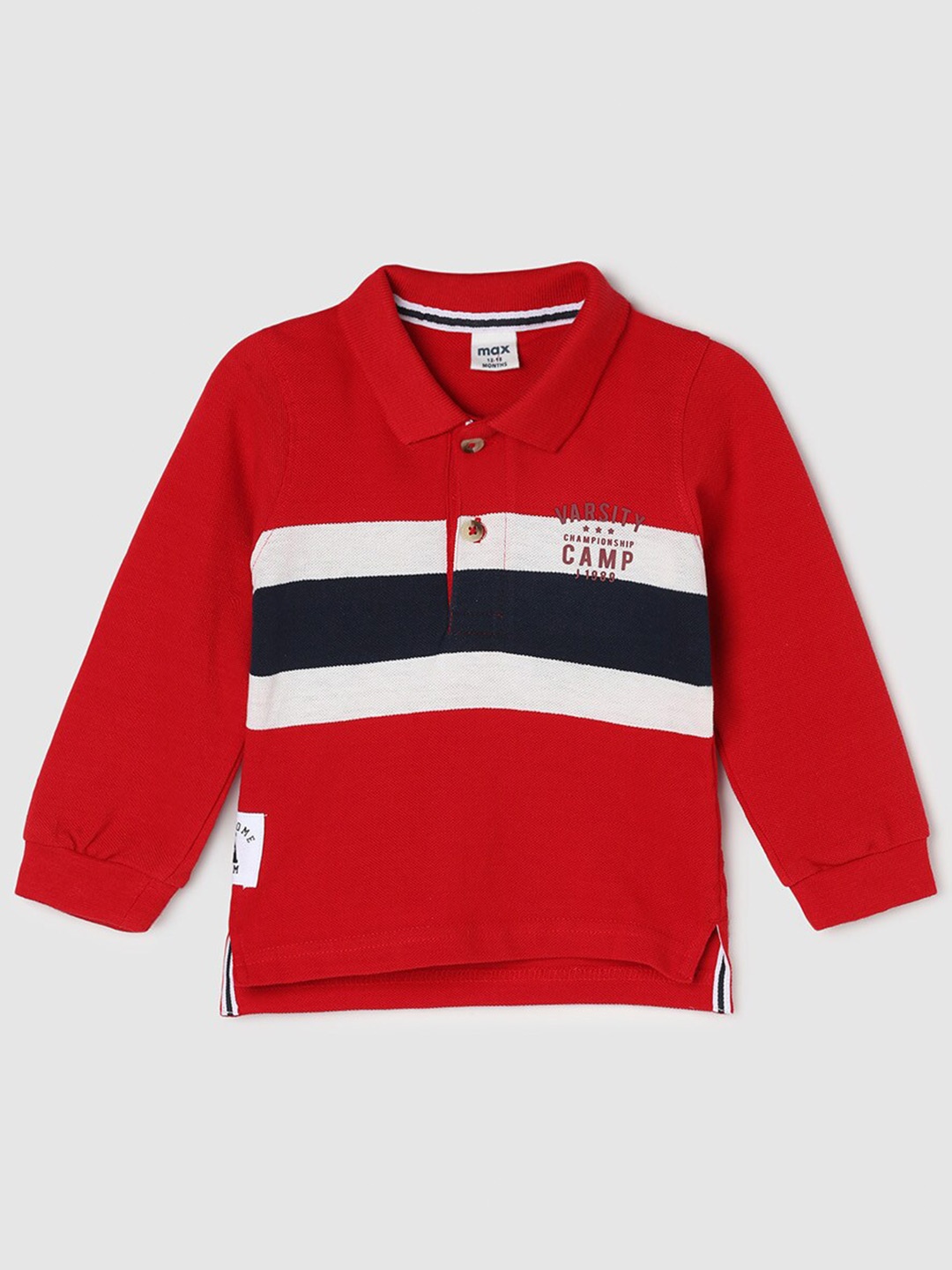 

max Boys Striped Polo Collar Cotton T-shirt, Red