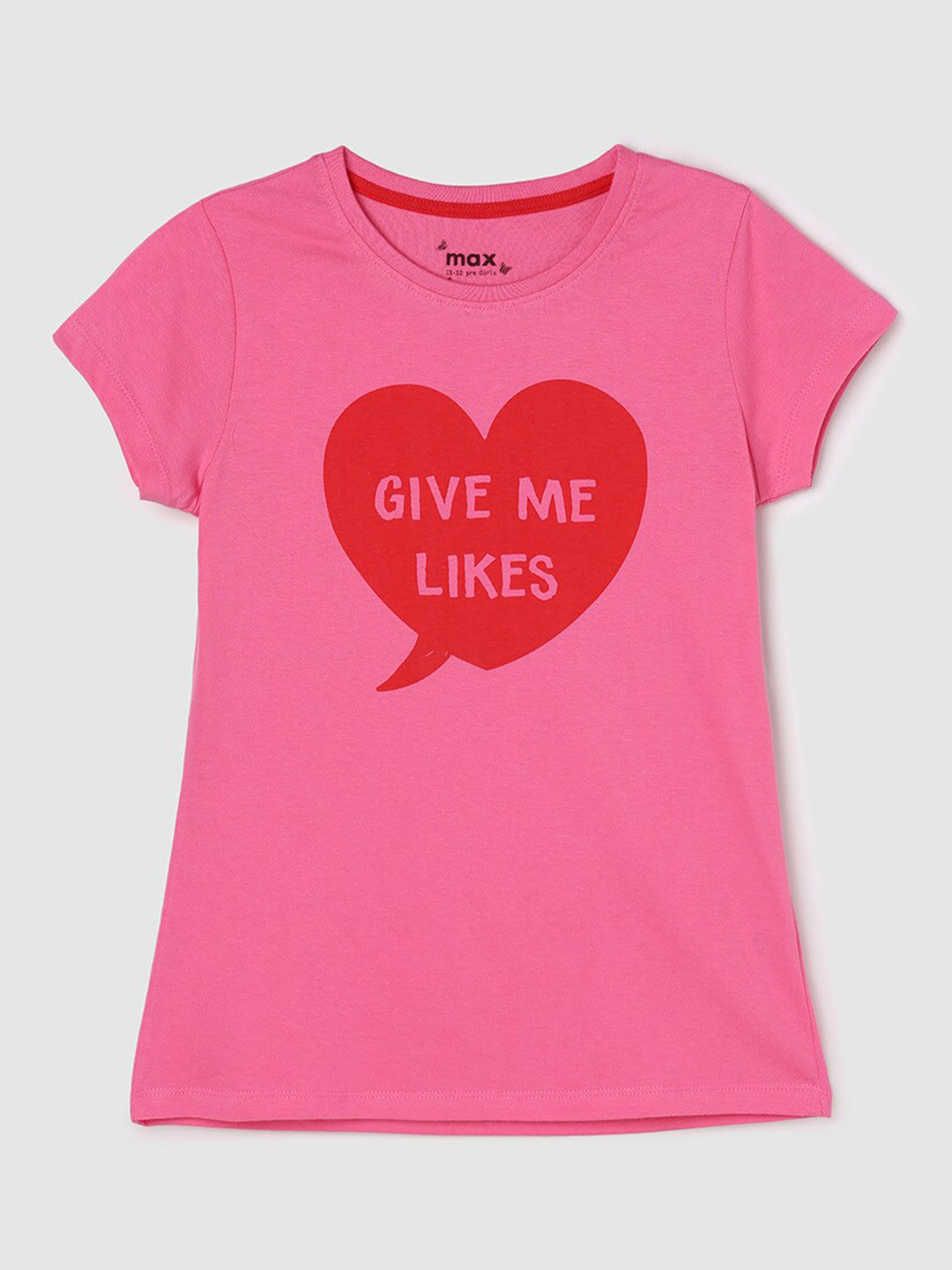

max Girls Typography Printed Pure Cotton T-shirt, Pink
