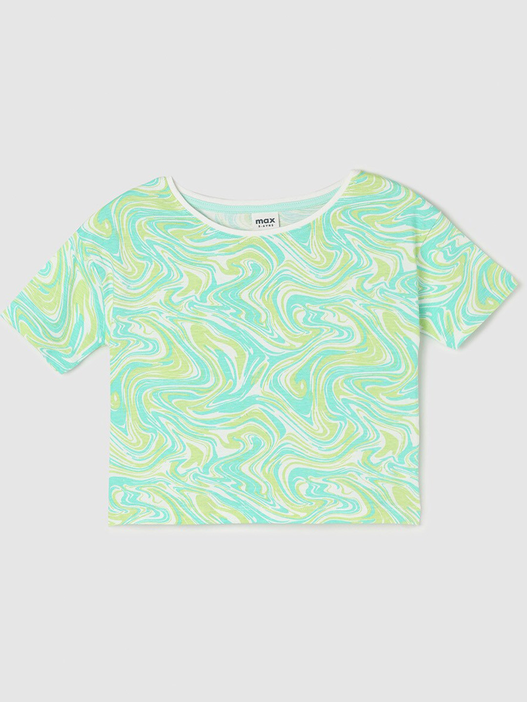 

max Girls Abstract Printed Cotton T-shirt, Green