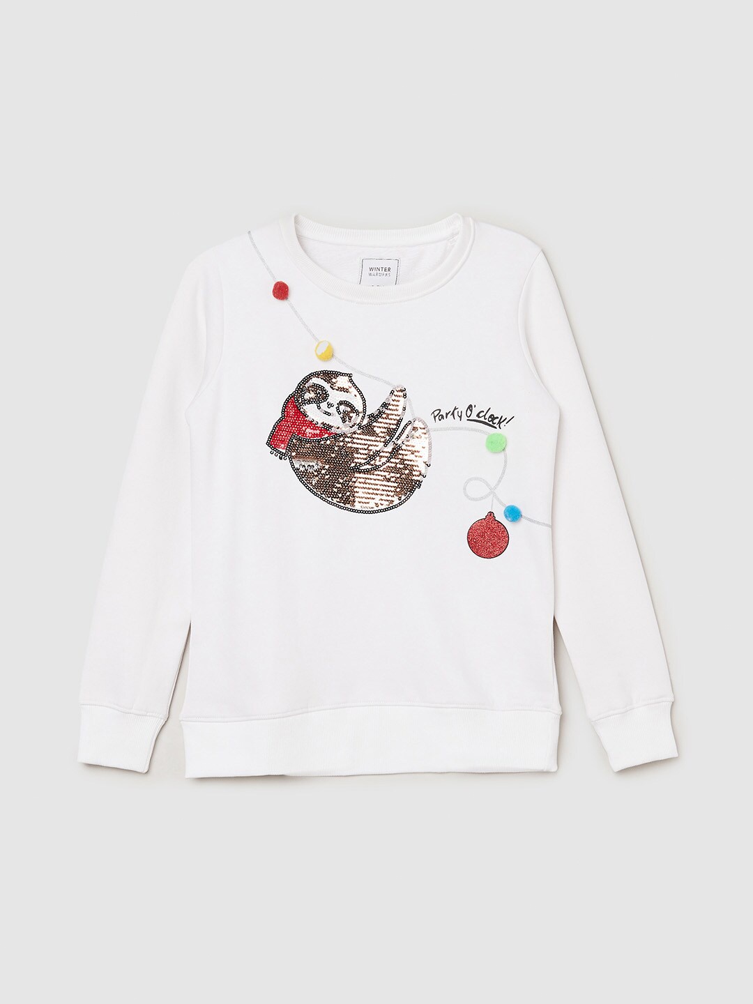 

max Girls Embellished Round Neck Cotton Sweatshirt, Off white