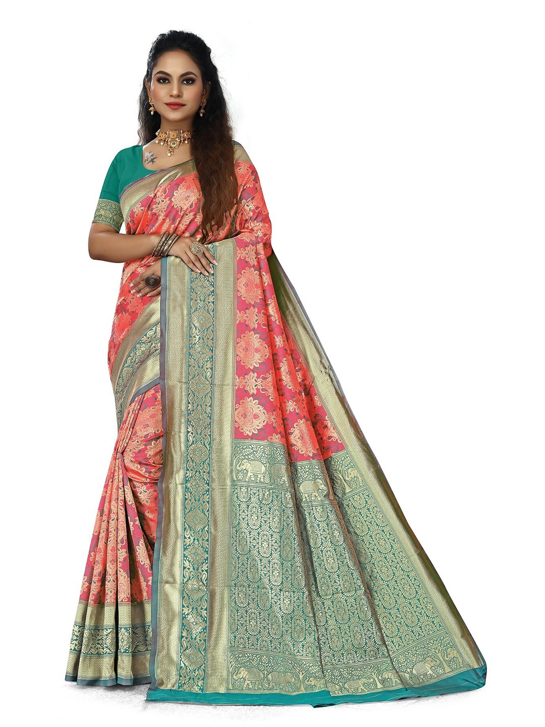 

Rivana Woven Design Zari Banarasi Saree, Peach