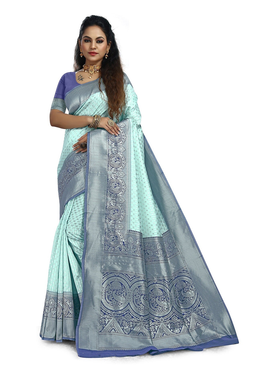 

Rivana Ethnic Motifs Zari Kanjeevaram Saree, Turquoise blue
