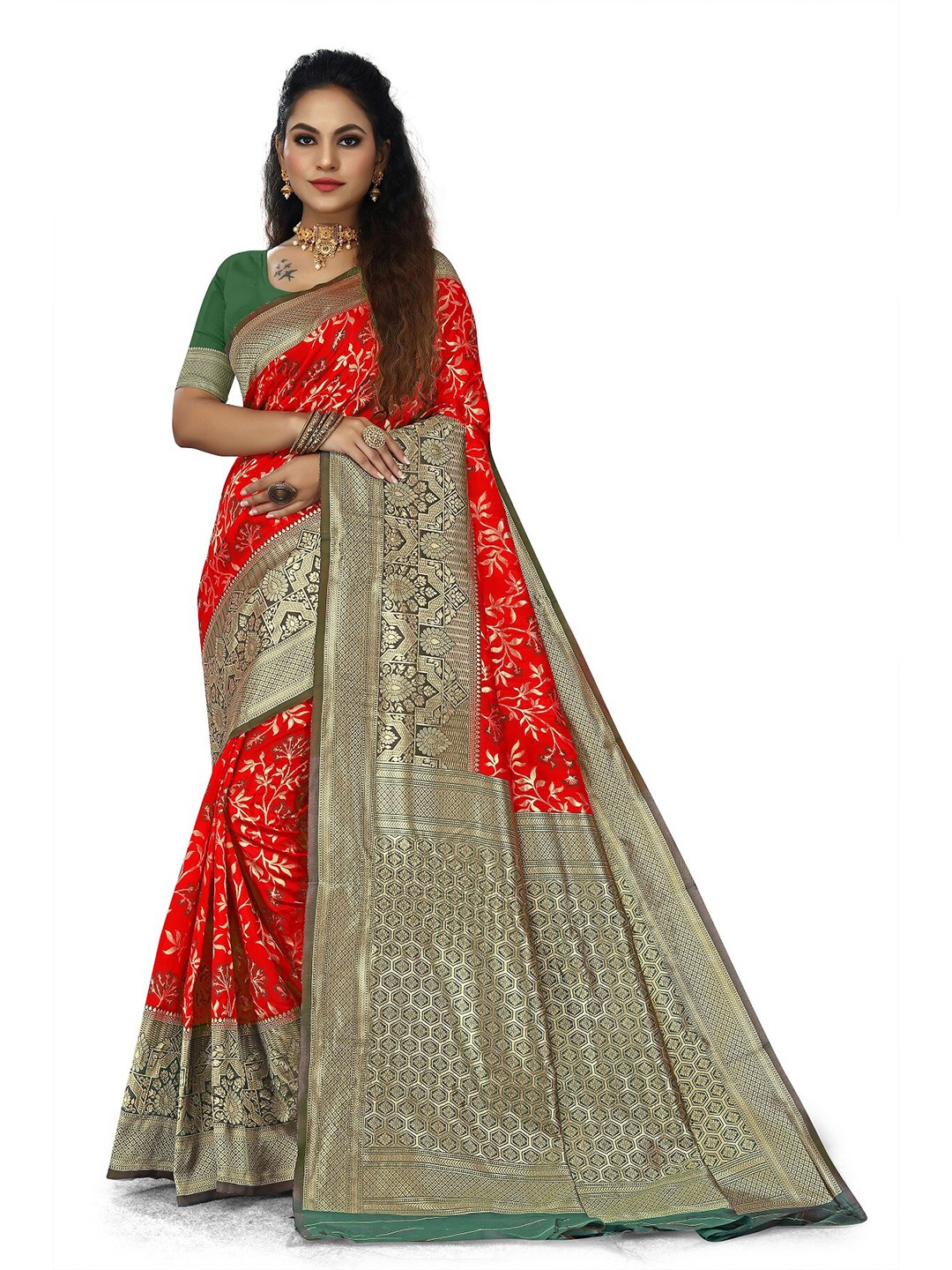 

Rivana Ethnic Motifs Zari Banarasi Saree, Red