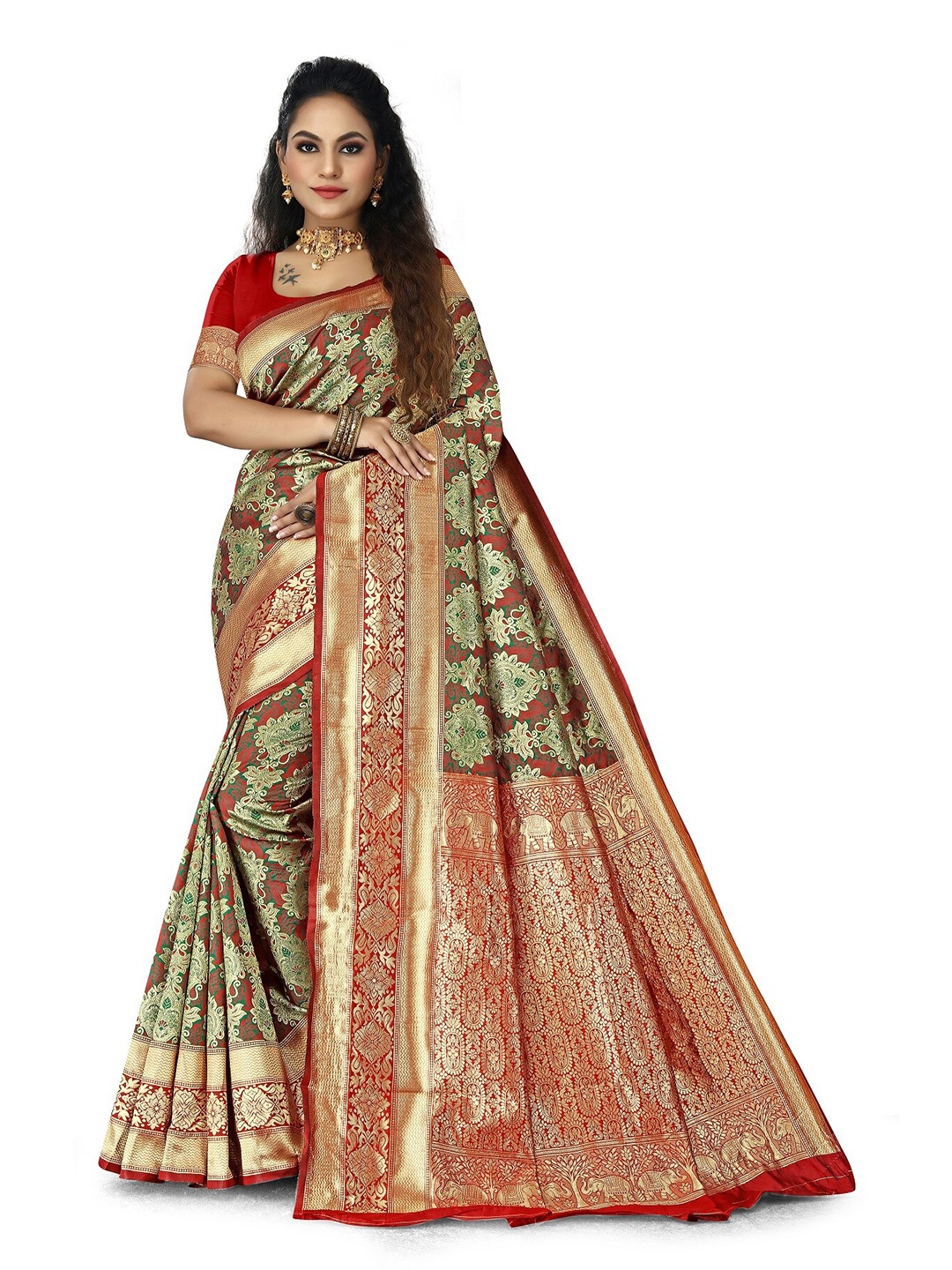 

Rivana Woven Design Zari Silk Blend Banarasi Saree, Green