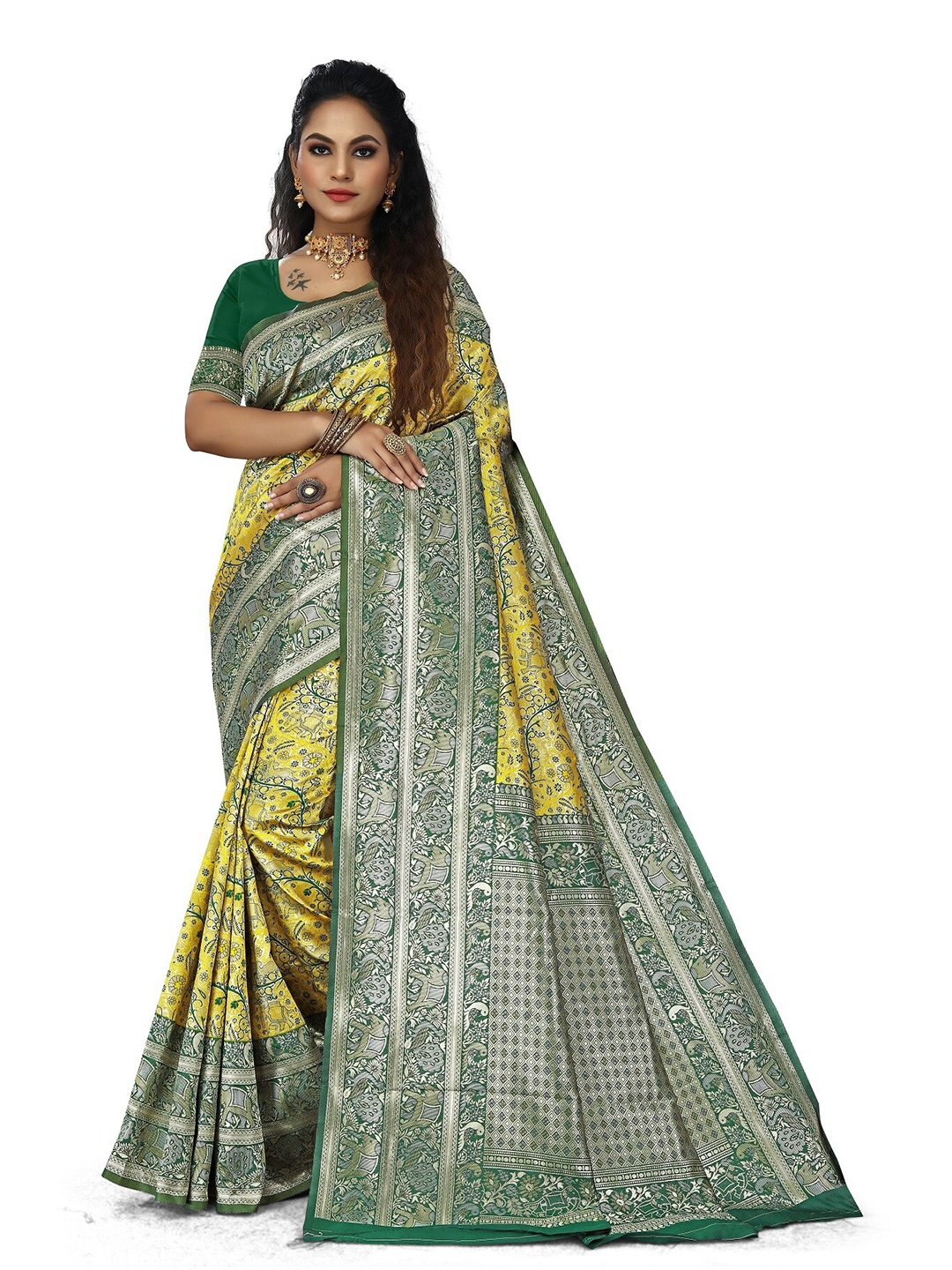 

Rivana Woven Design Zari Kanjeevaram Saree, Mustard