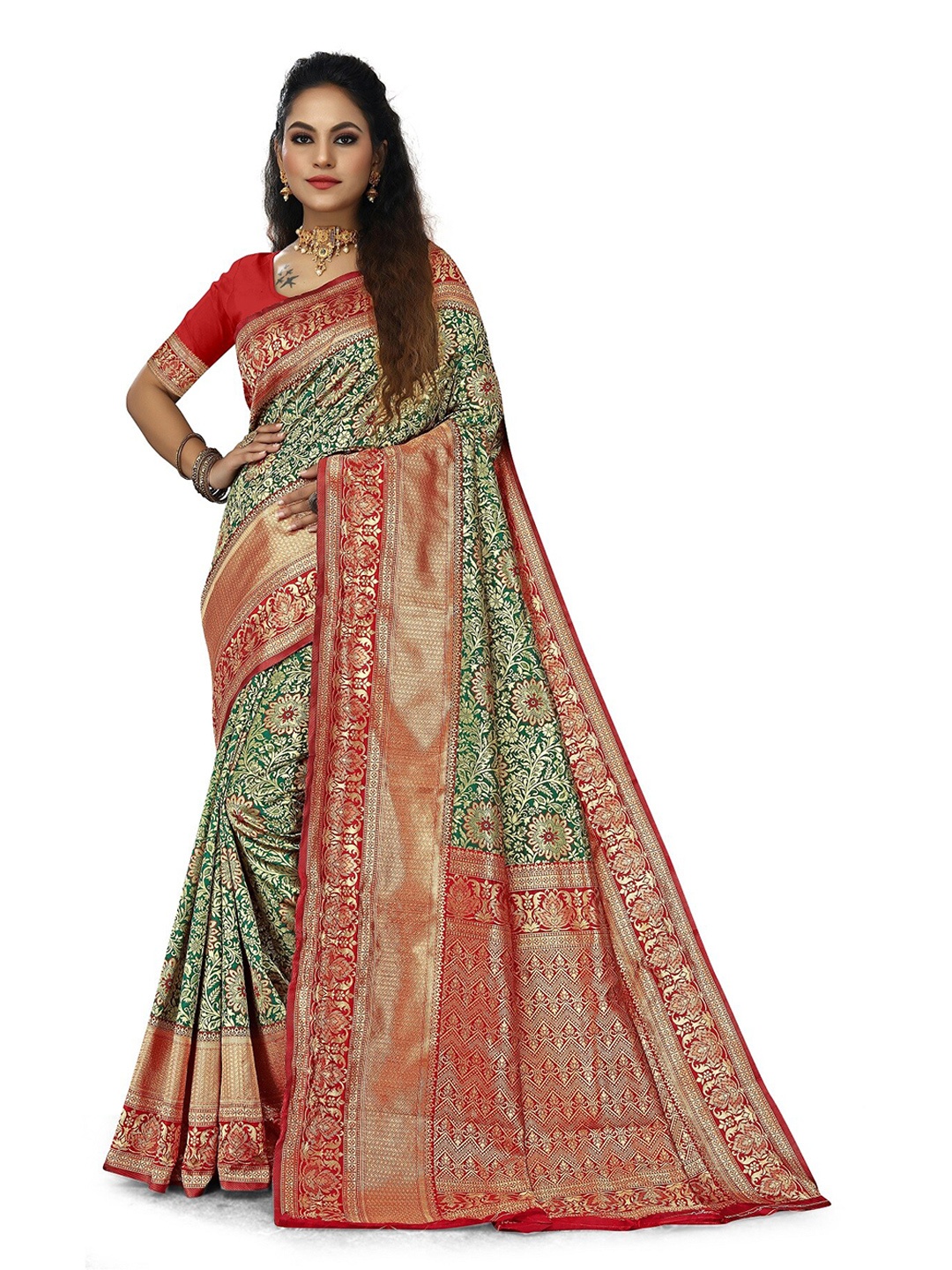 

Rivana Woven Design Zari Banarasi Saree, Green