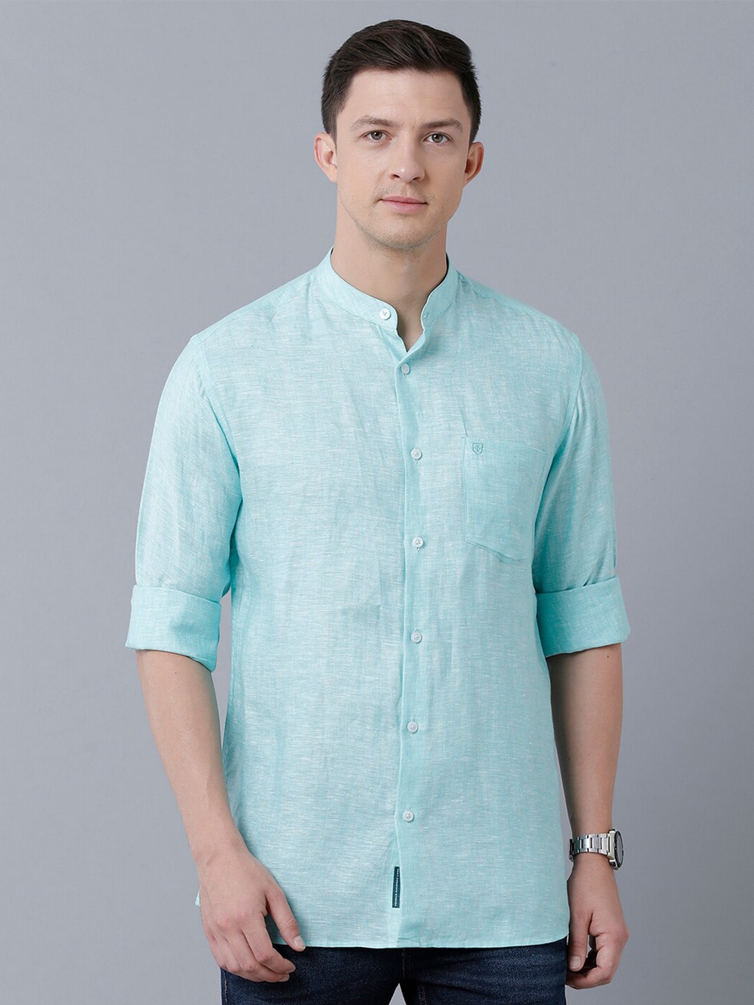 

Linen Club Men Sustainable Casual Linen Shirt, Turquoise blue