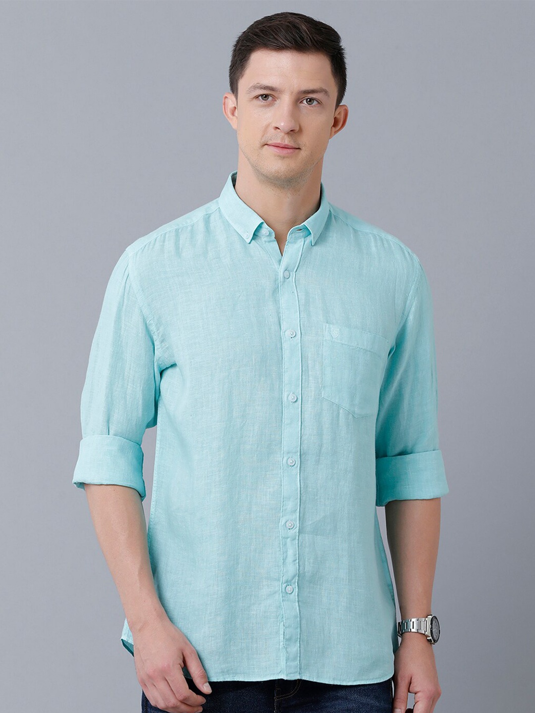 

Linen Club Men Sustainable Casual Shirt, Turquoise blue