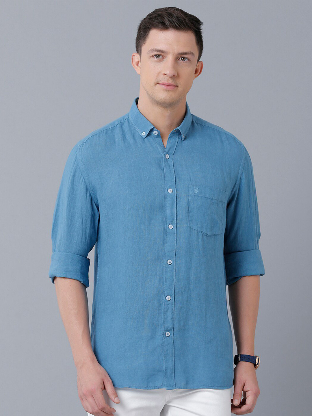 

Linen Club Men Button-Down Collar Sustainable Casual Shirt, Blue