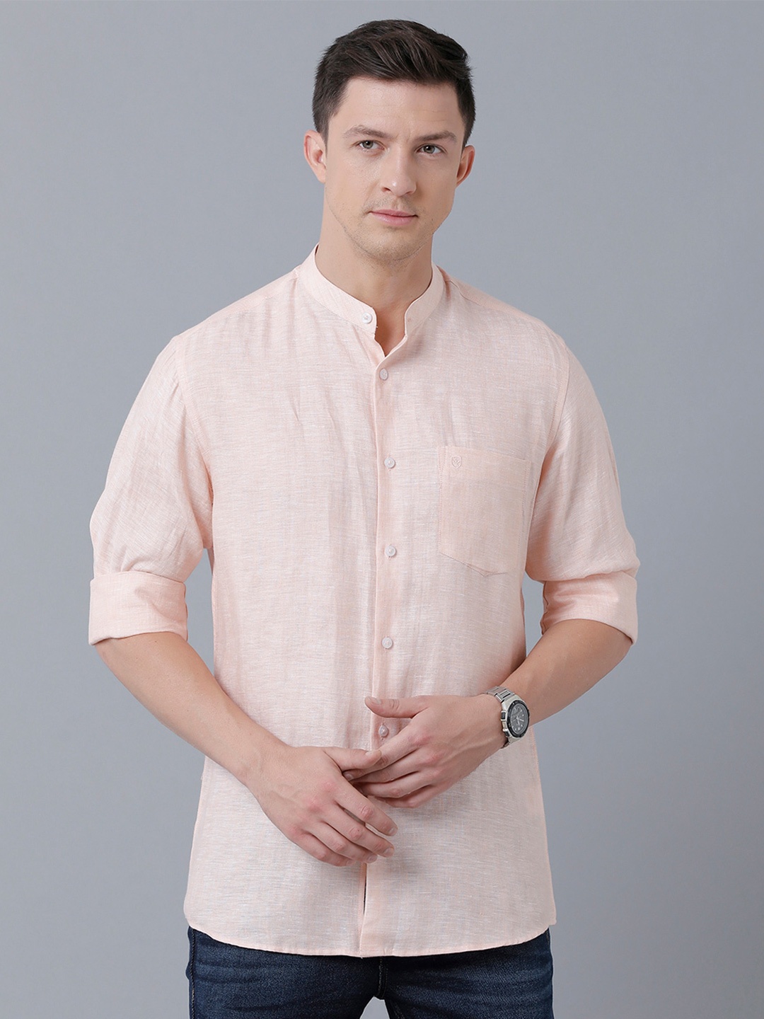 

Linen Club Men Solid Sustainable Casual Linen Shirt, Peach