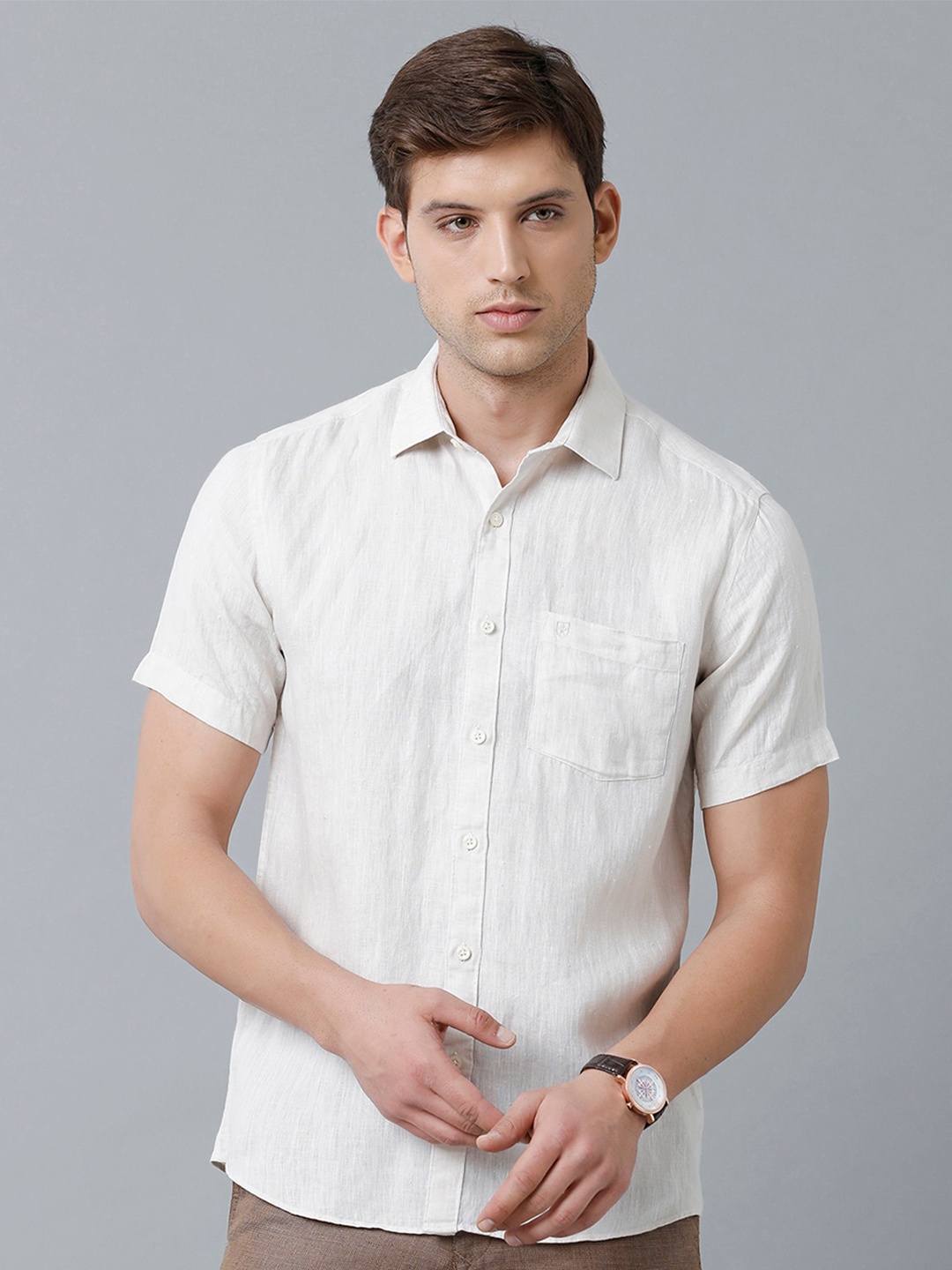 

Linen Club Men Sustainable Casual Shirt, Beige