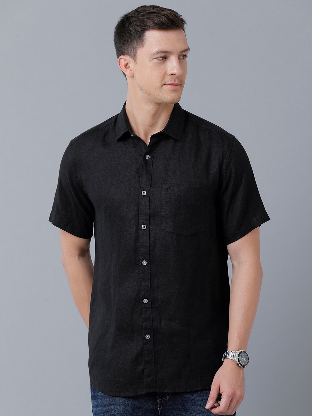 

Linen Club Men Regular Fit Pure Linen Sustainable Casual Shirt, Black