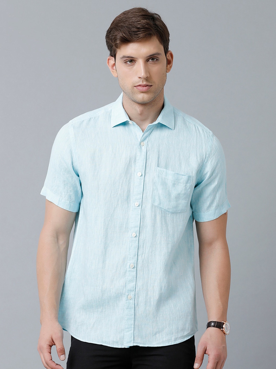 

Linen Club Men Spread Collar Sustainable Casual Shirt, Blue