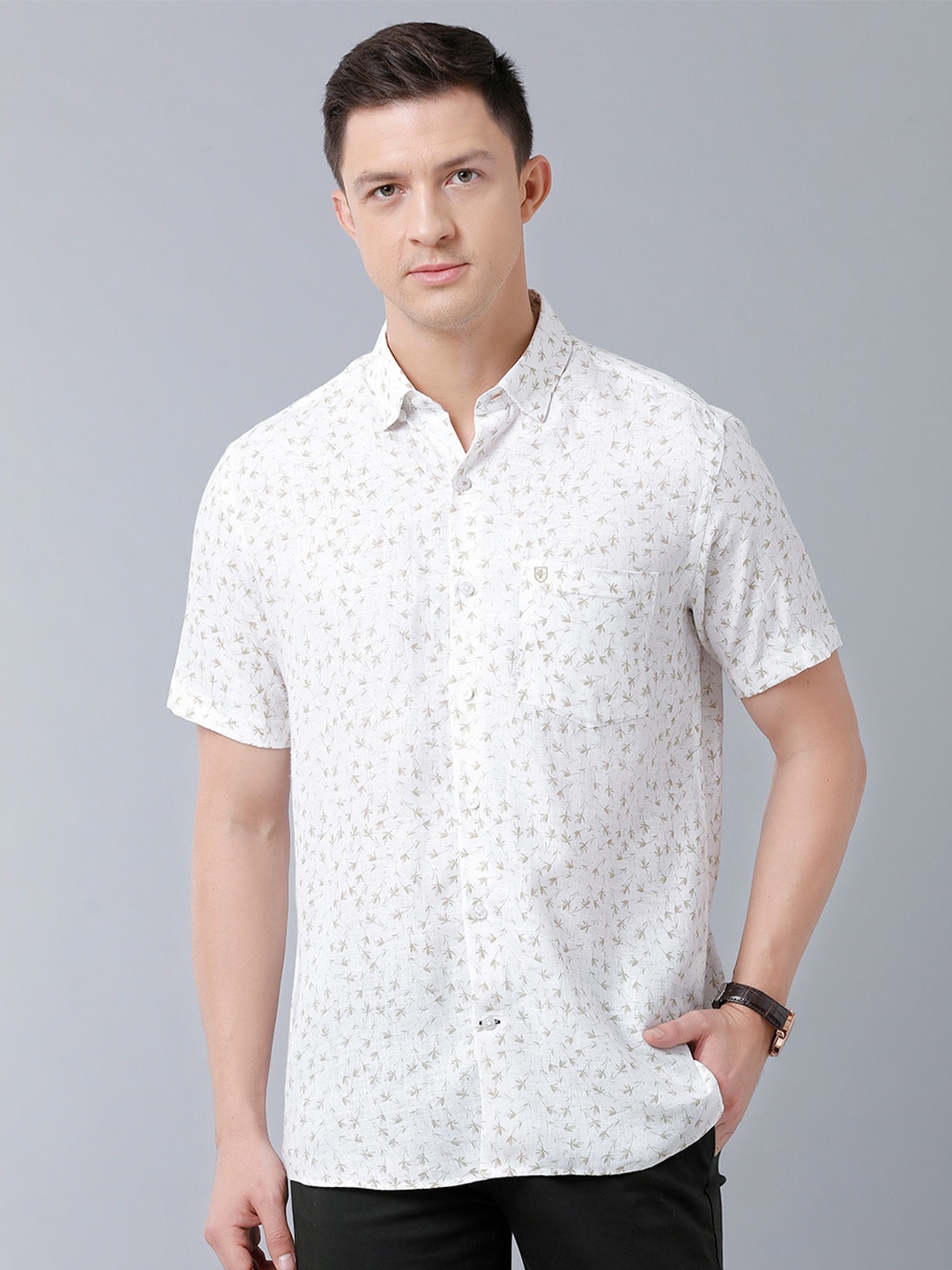 

Linen Club Men Floral Printed Sustainable Casual Linen Shirt, White