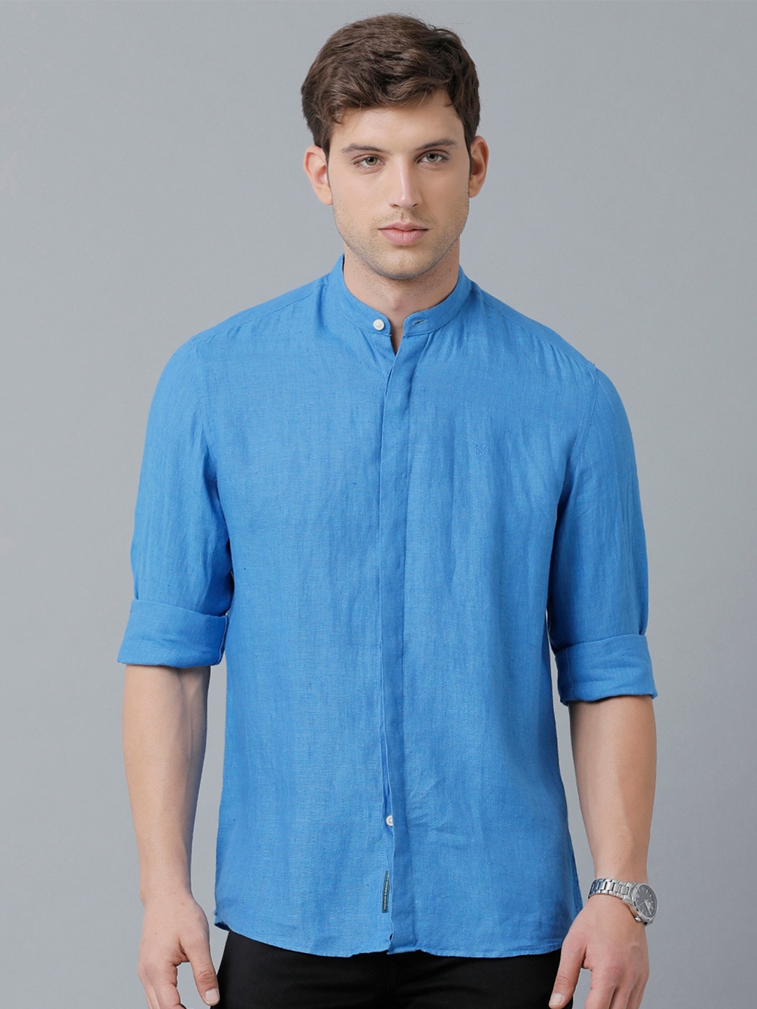 

Linen Club Men Sustainable Casual Pure Linen Shirt, Blue