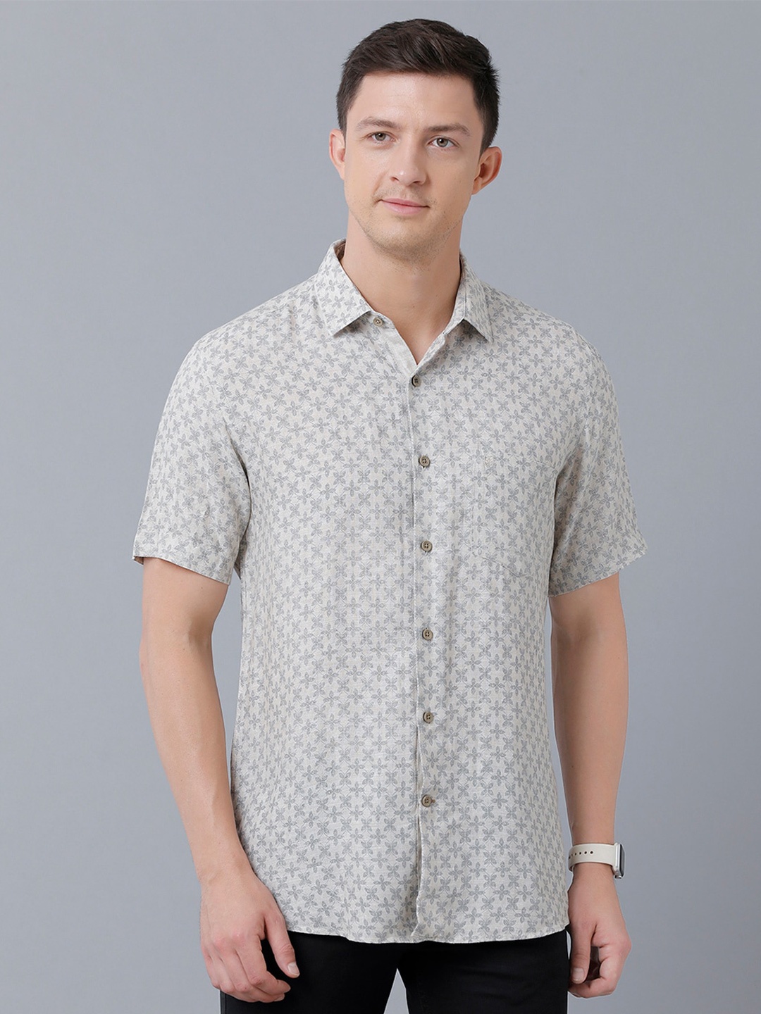 

Linen Club Men Printed Sustainable Casual Shirt, Grey