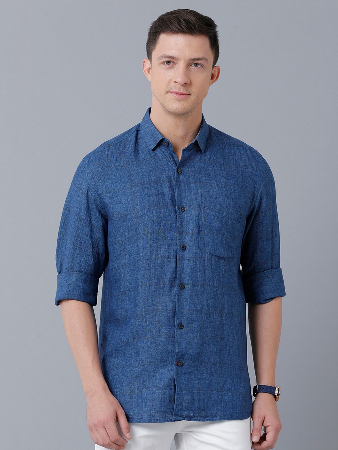 

Linen Club Men Printed Sustainable Casual Shirt, Blue