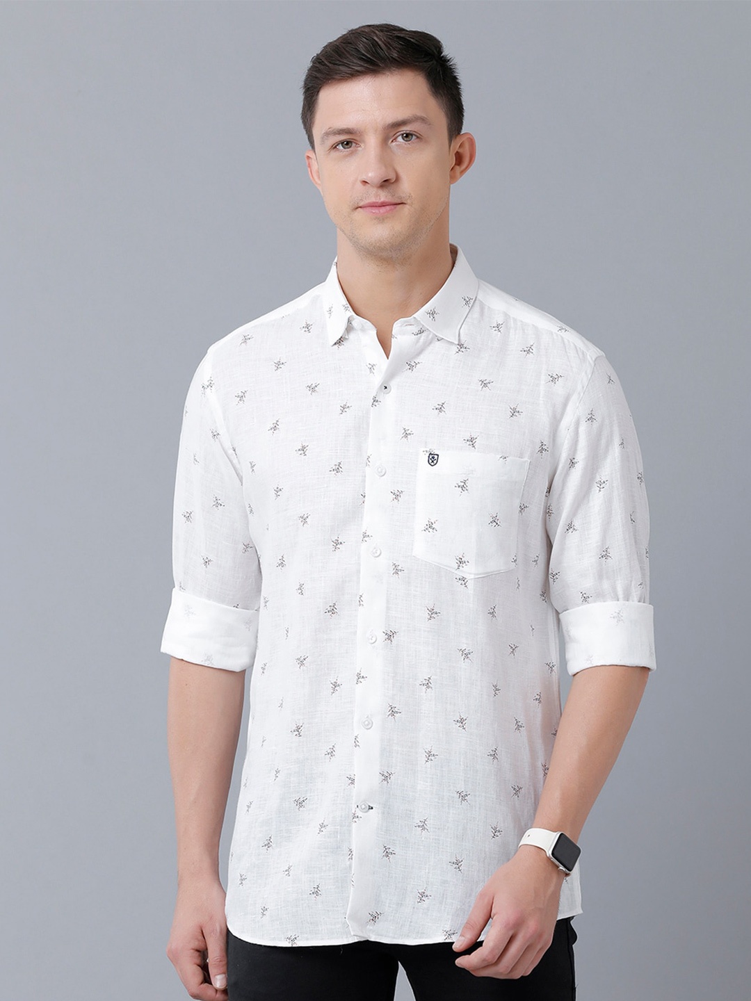 

Linen Club Men Printed Pure Linen Sustainable Casual Shirt, White