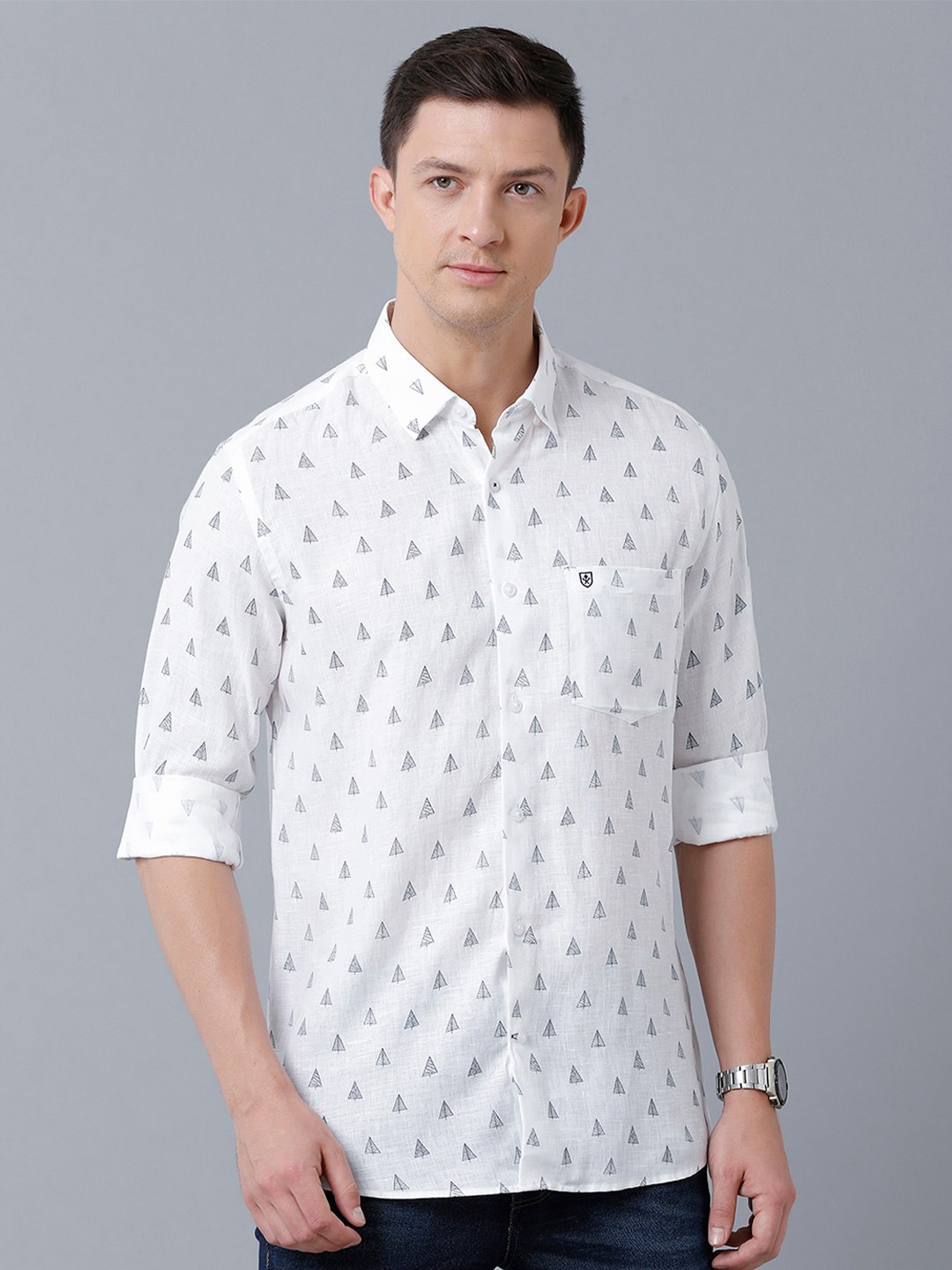 

Linen Club Men Printed Casual Shirt, White