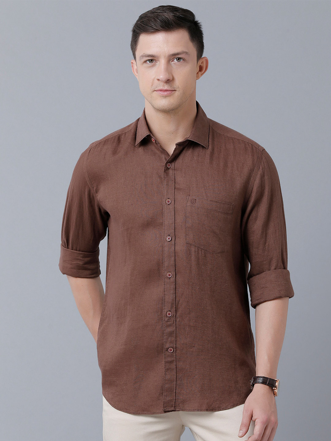 

Linen Club Men Sustainable Casual Pure Linen Shirt, Brown