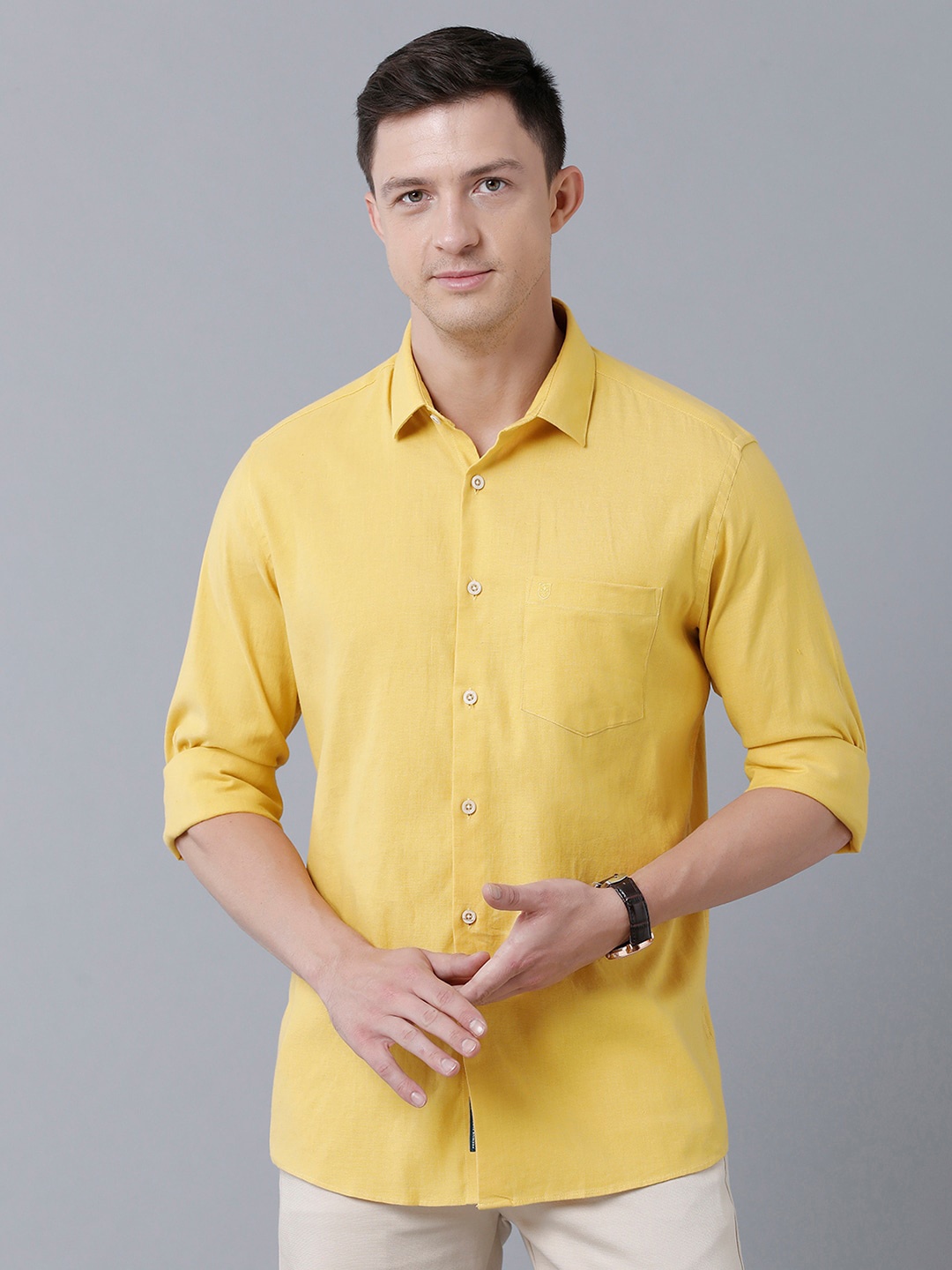 

Linen Club Men Sustainable Casual Linen Shirt, Yellow